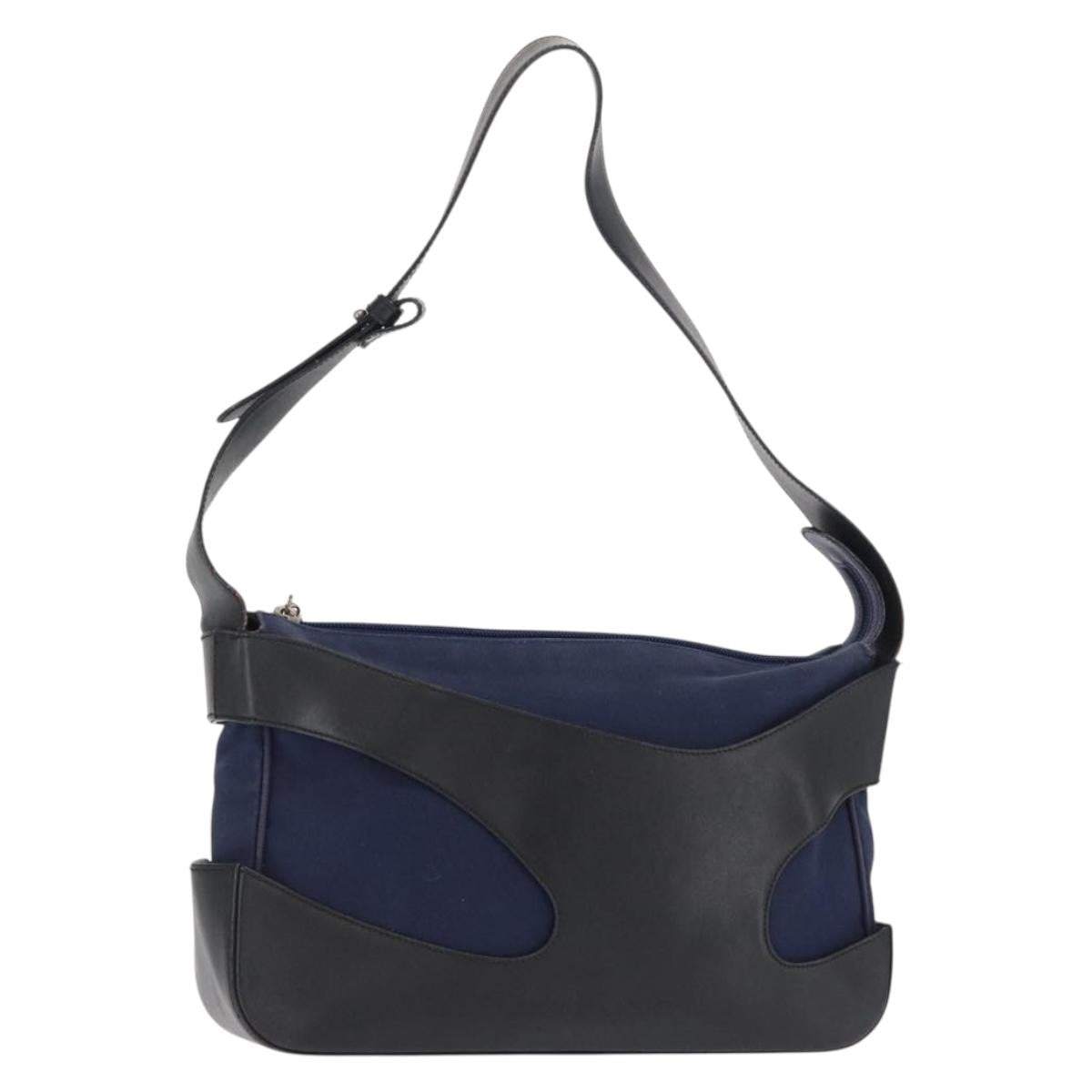 Salvatore Ferragamo Cut Out Leather and Canvas, Navy, Canvas, Shoulder Bag