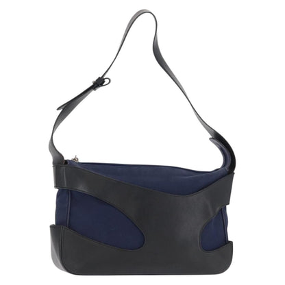 Salvatore Ferragamo Cut Out Leather and Canvas, Navy, Canvas, Shoulder Bag
