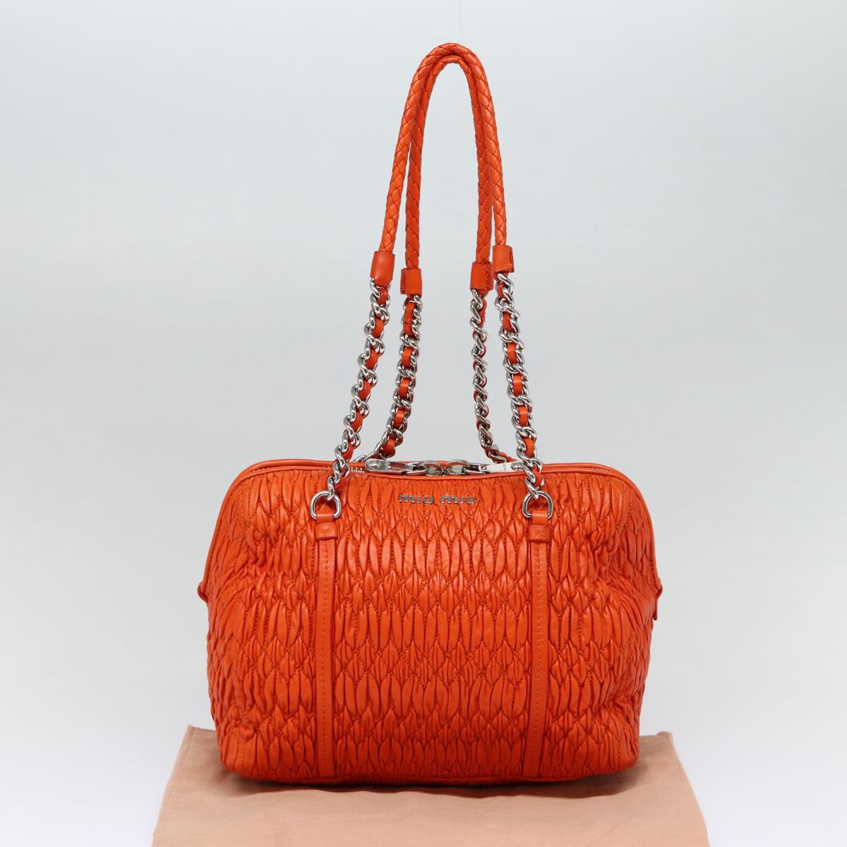 Miu Miu Matelassé, Orange, Leather, shoulder