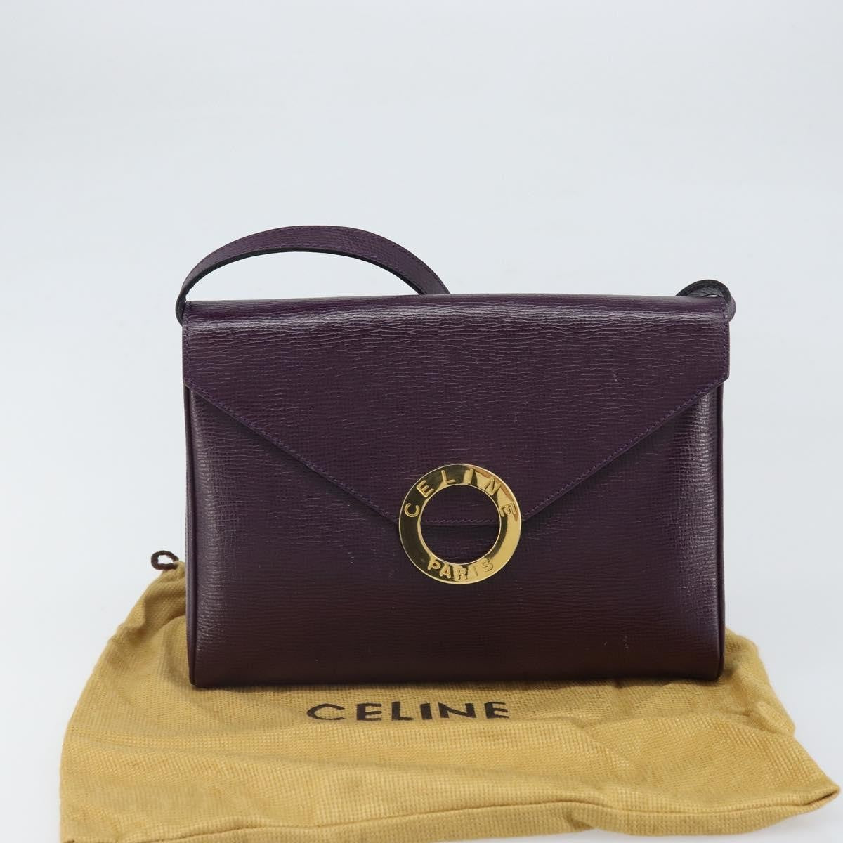 Celine Circle Logo Leather, Purple, Leather, Shoulder Bag