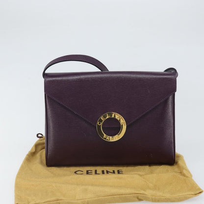 Celine Circle Logo Leather, Purple, Leather, Shoulder Bag
