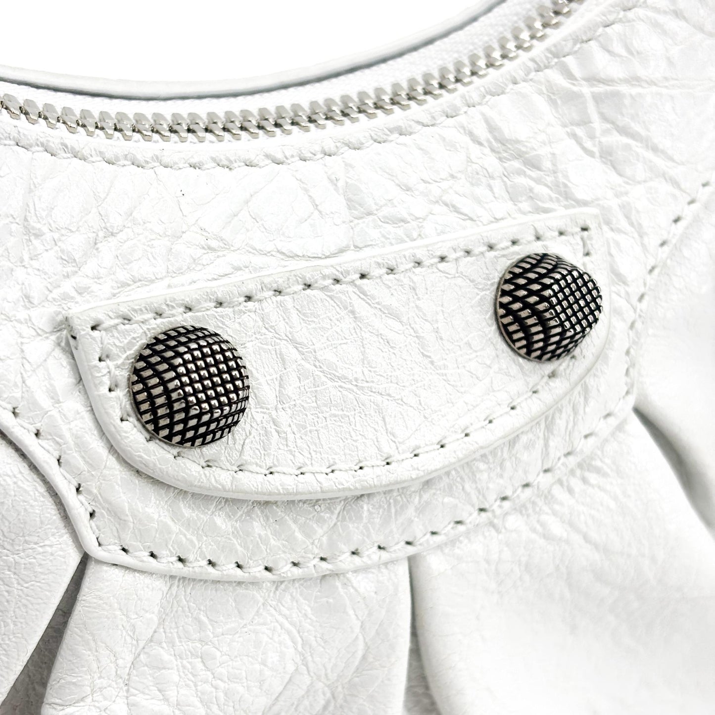 Balenciaga Le Cagole Giant Spikes Leather, White, Leather, Shoulder Bag