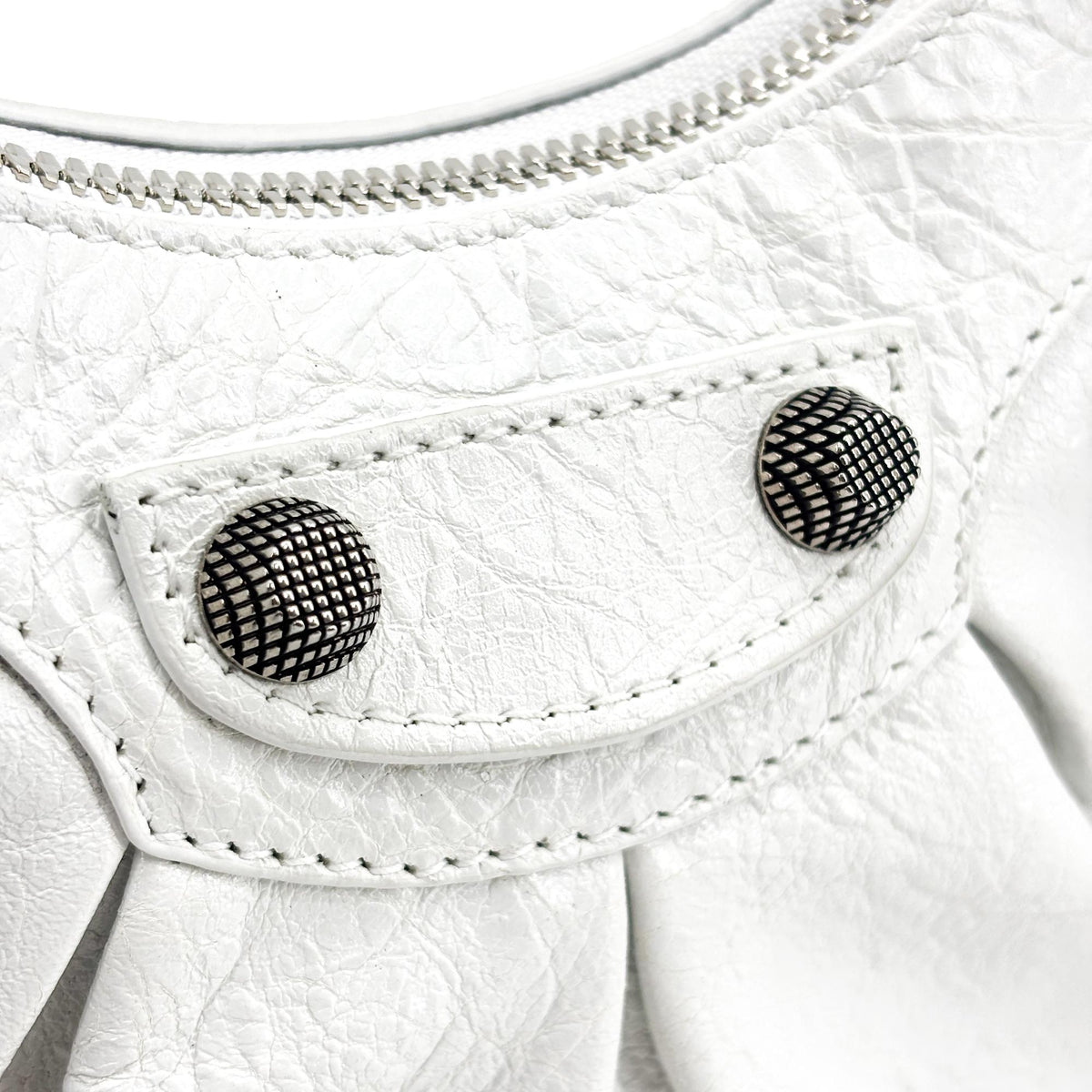 Balenciaga Le Cagole Giant Spikes Leather, White, Leather, Shoulder Bag
