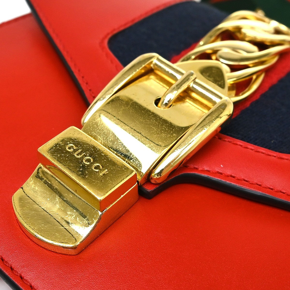 Gucci Sylvie Chain Leather, Red, Leather, Shoulder Bag