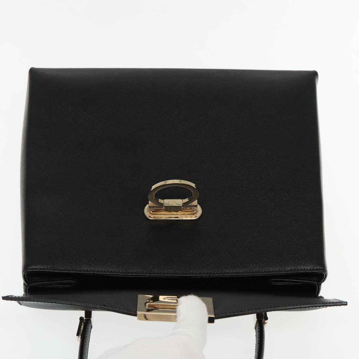 Salvatore Ferragamo Gancini, Black, Leather, handbag