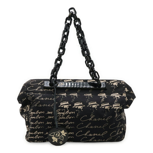 Chanel Camellia, Black, Canvas, shoulder