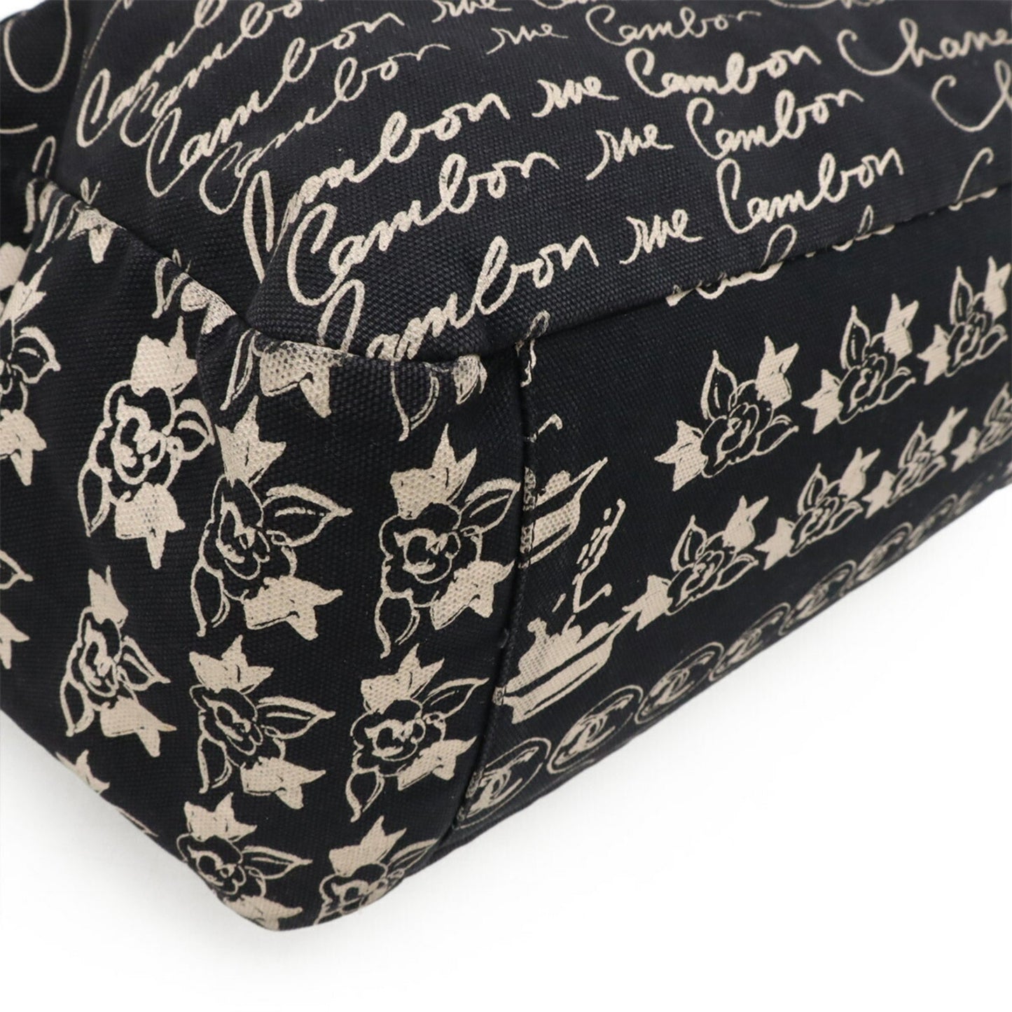 Chanel Camellia, Black, Canvas, shoulder