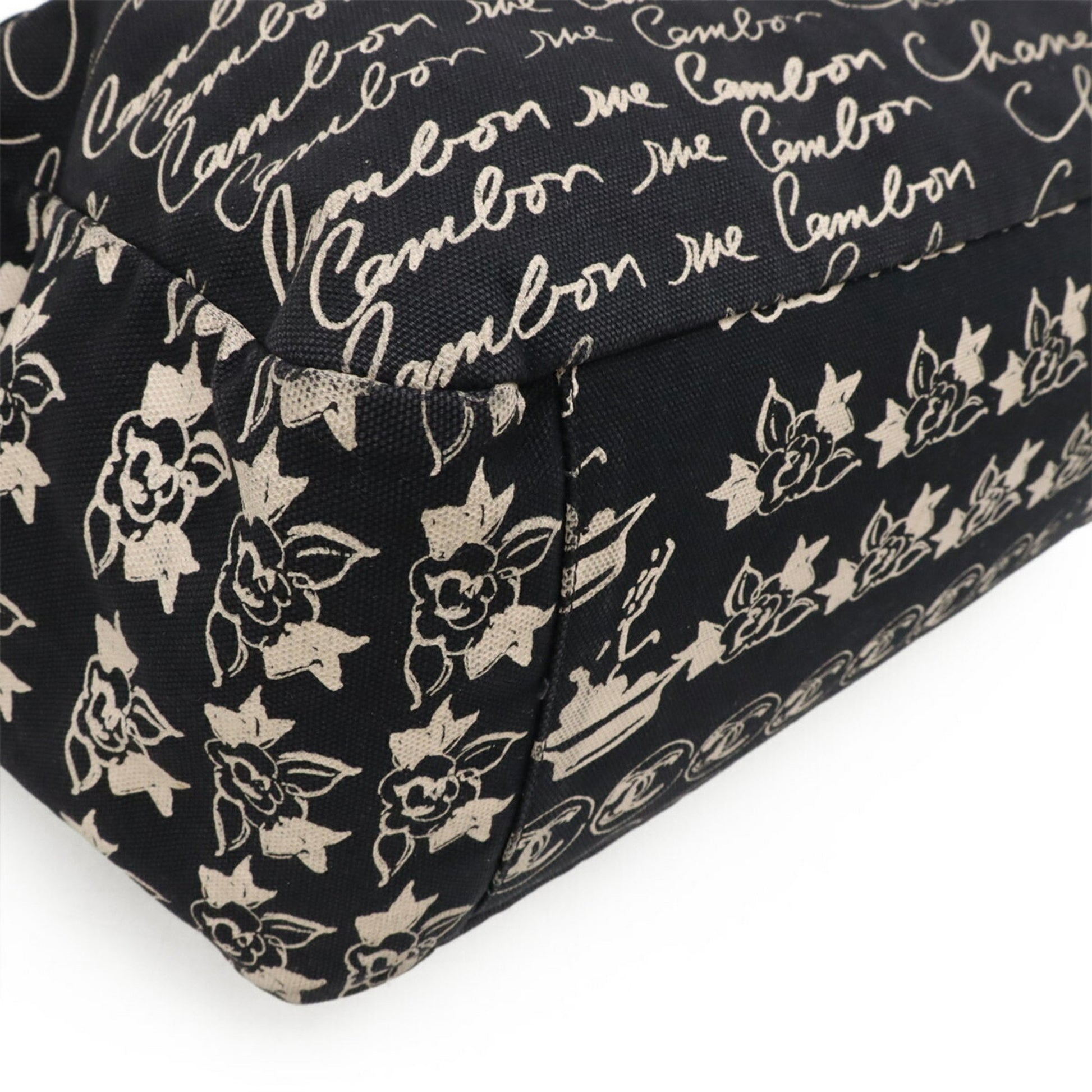 Chanel Camellia, Black, Canvas, shoulder