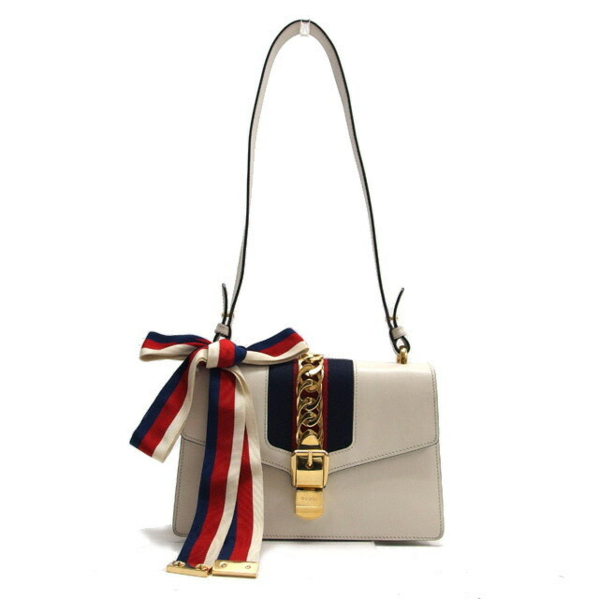 Gucci Sylvie, White, Leather, shoulder