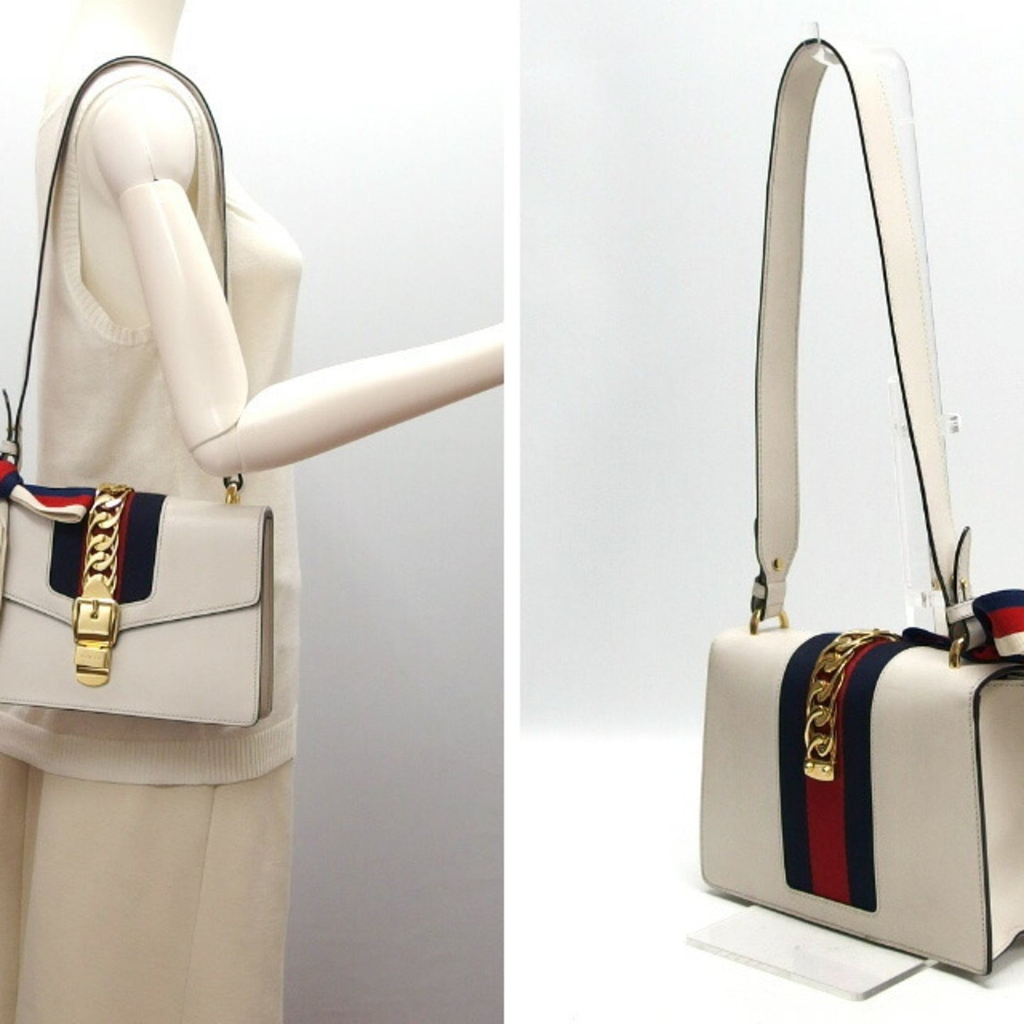 Gucci Sylvie, White, Leather, shoulder