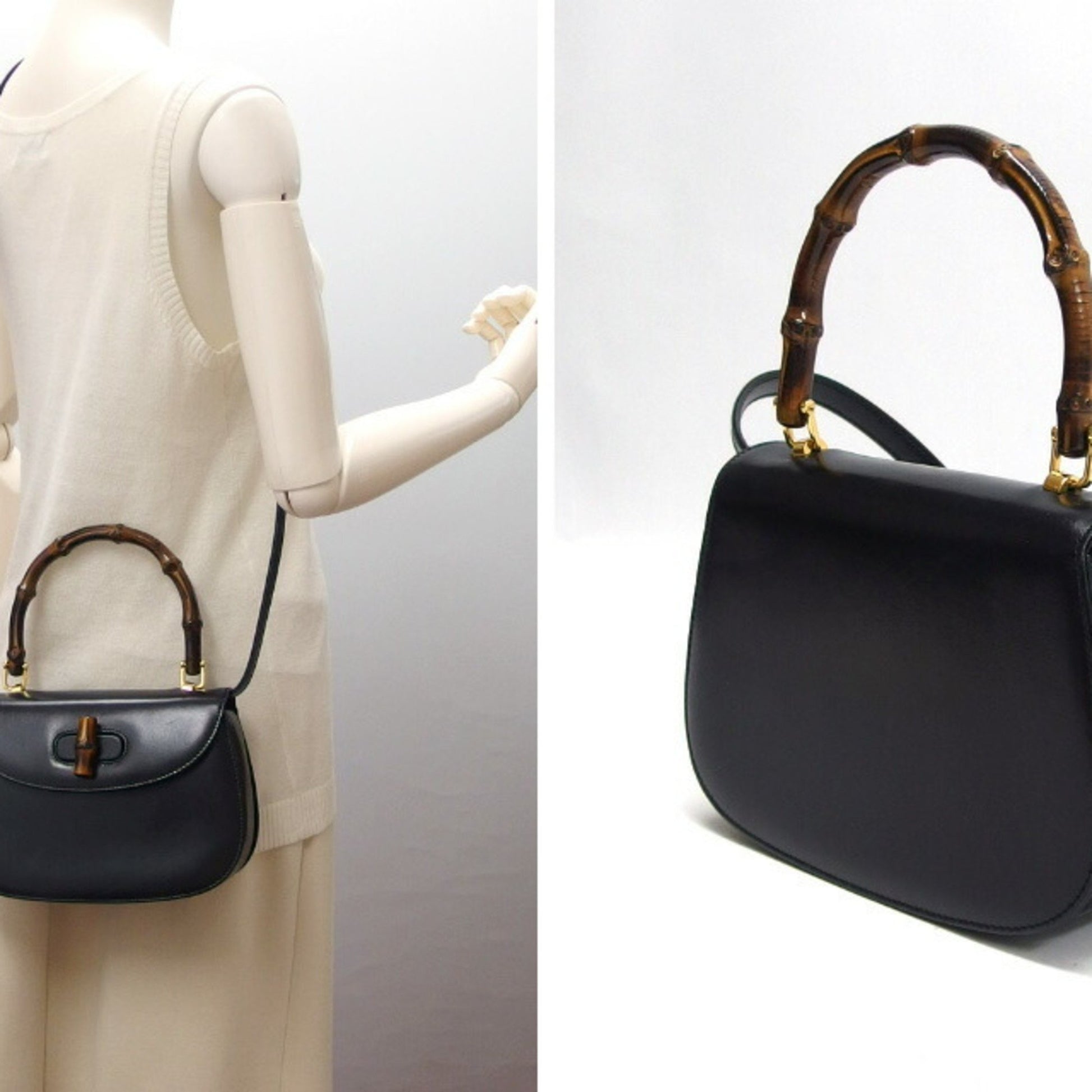 Gucci Bamboo, Black, Leather, handbag