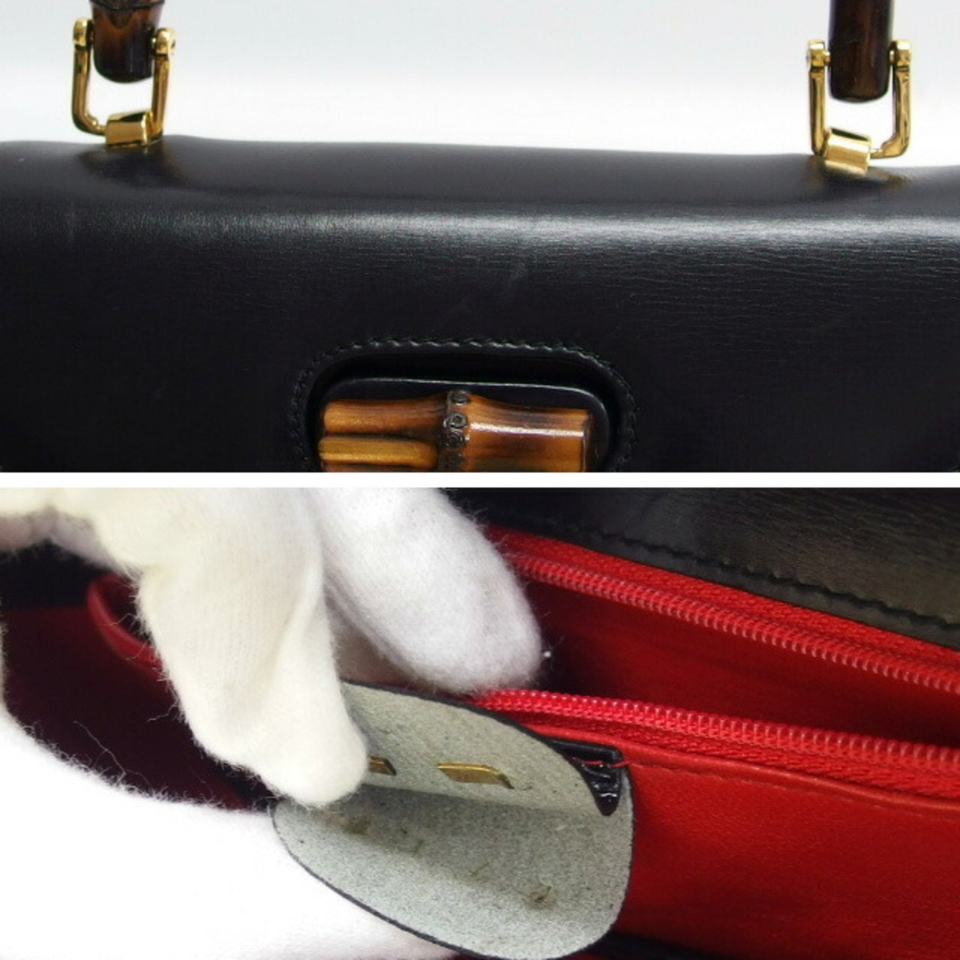 Gucci Bamboo, Black, Leather, handbag