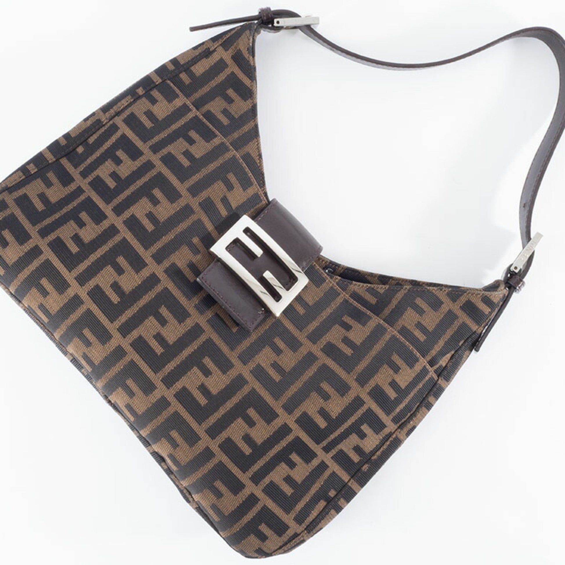 Fendi Baguette, Brown, Canvas, shoulder