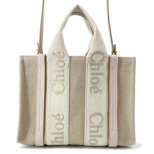 Chloé Woody, Beige, "CANVAS, LEATHER", tote