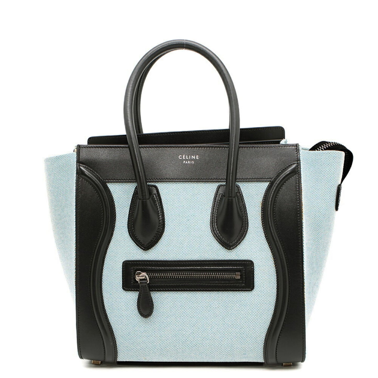 Céline Luggage, Blue, "CANVAS, LEATHER", tote