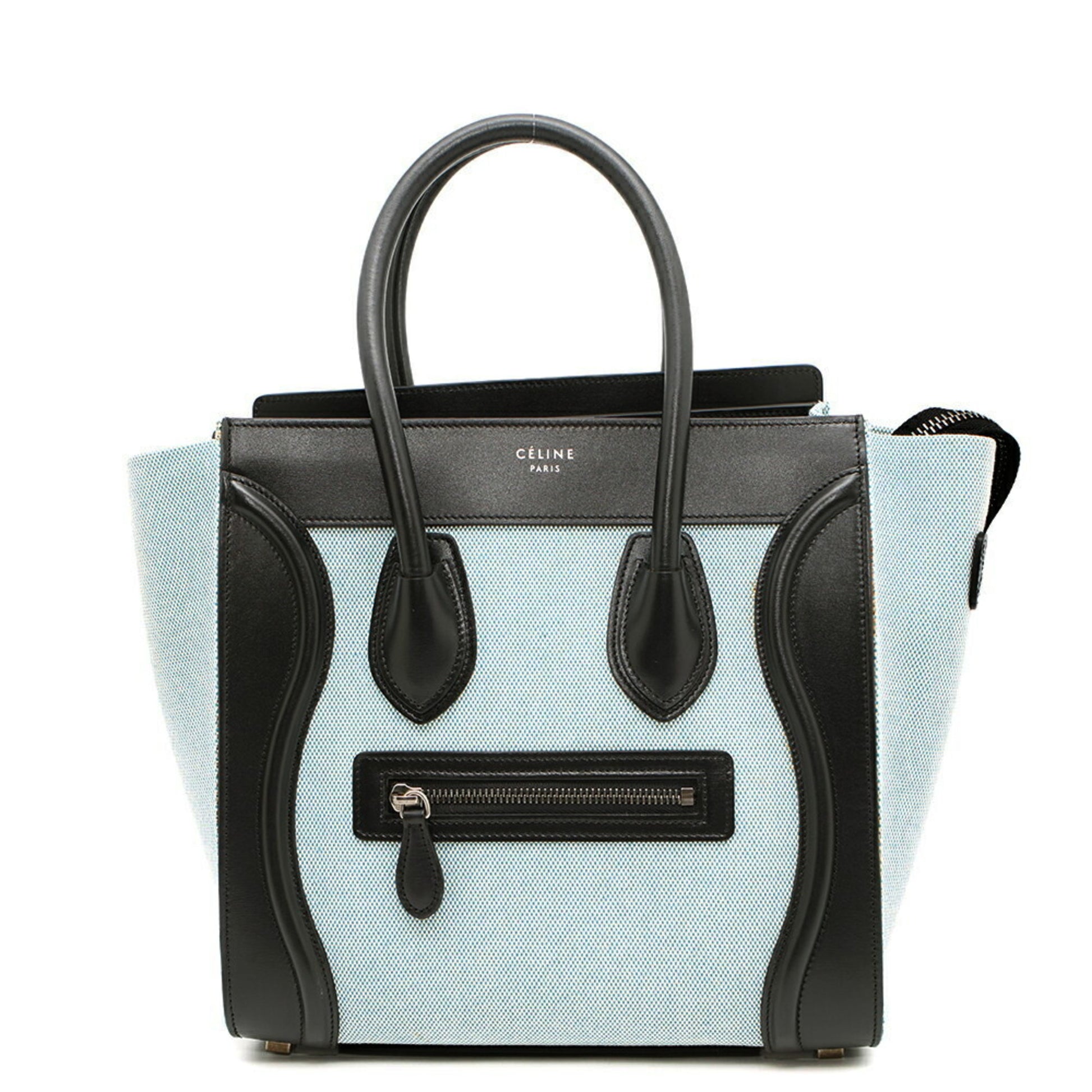 Céline Luggage, Blue, "CANVAS, LEATHER", tote