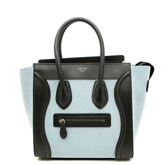 Céline Luggage, Blue, "CANVAS, LEATHER", tote