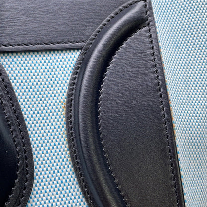 Céline Luggage, Blue, "CANVAS, LEATHER", tote