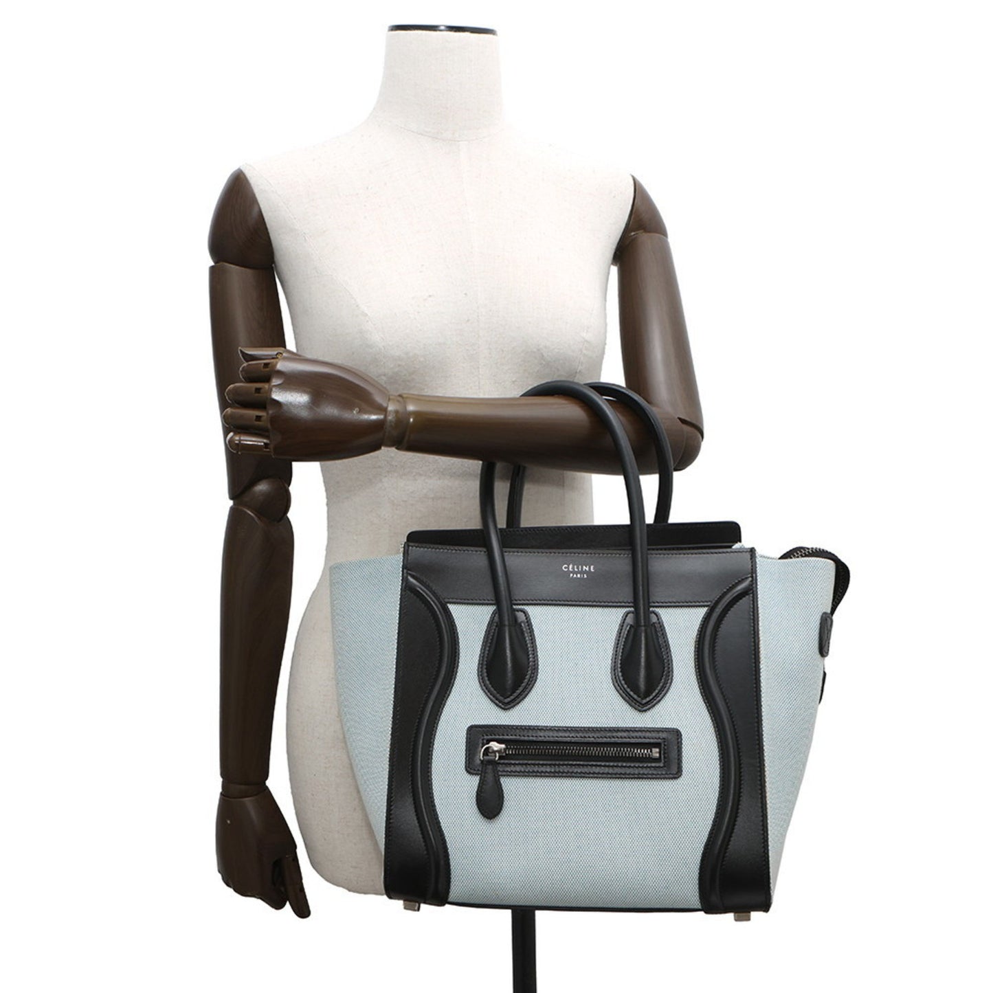 Céline Luggage, Blue, "CANVAS, LEATHER", tote
