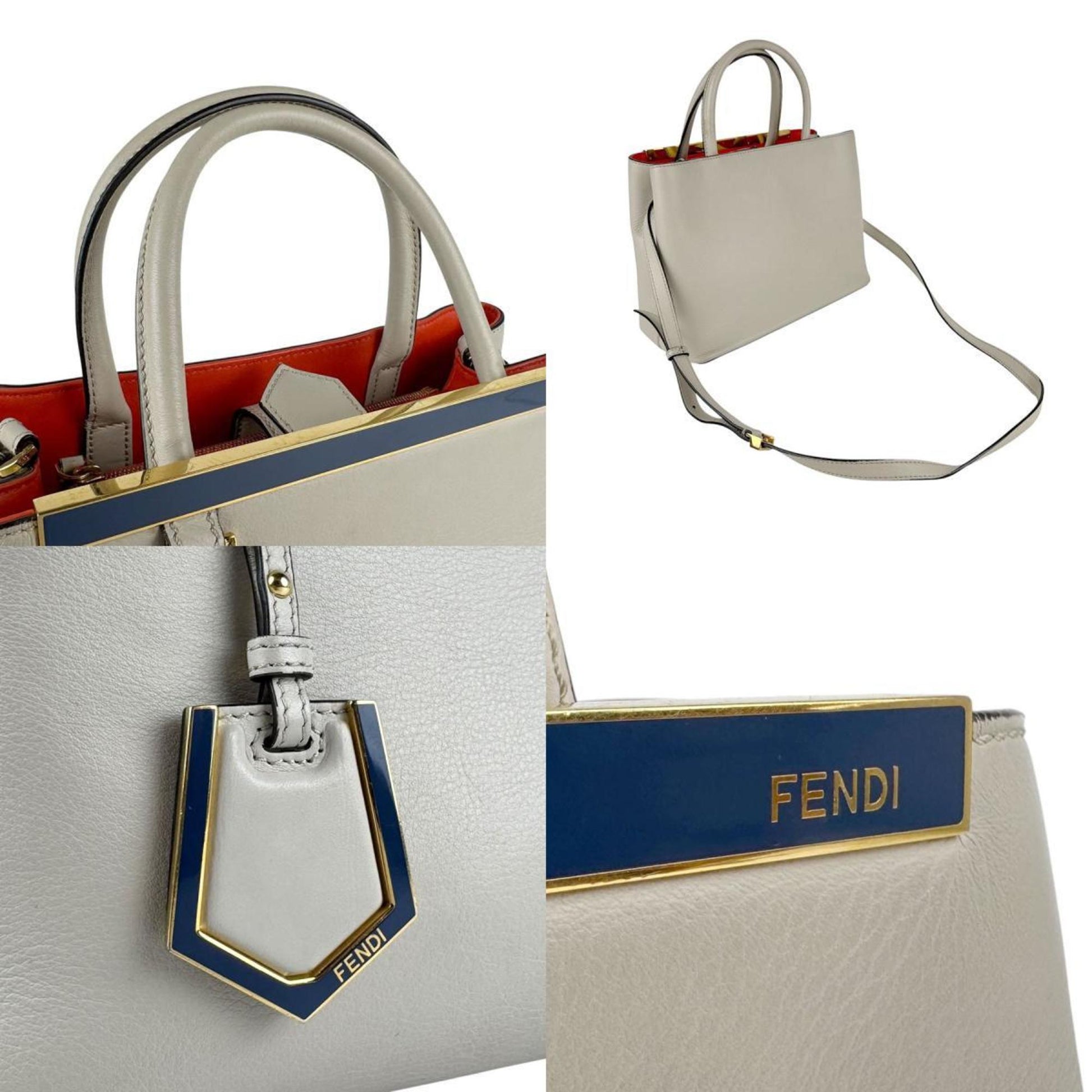 Fendi 2Jours, Grey, Leather, handbag