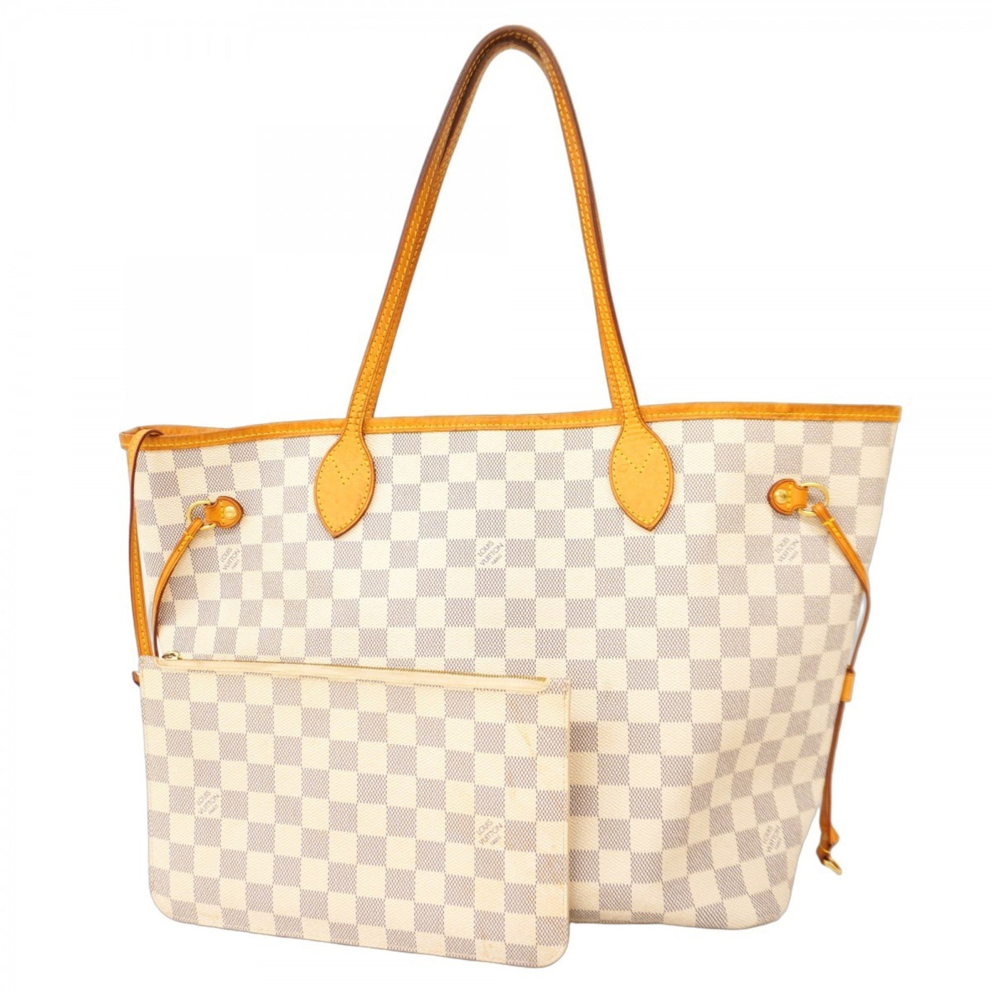 Louis Vuitton Neverfull MM, White, Canvas, tote