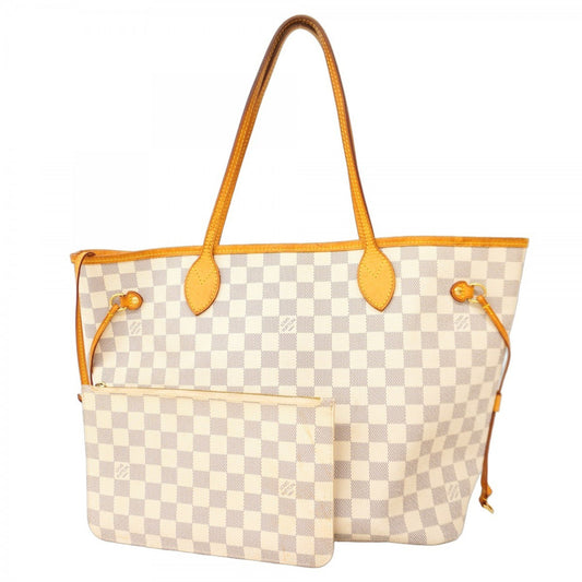 Louis Vuitton Neverfull MM, White, Canvas, tote