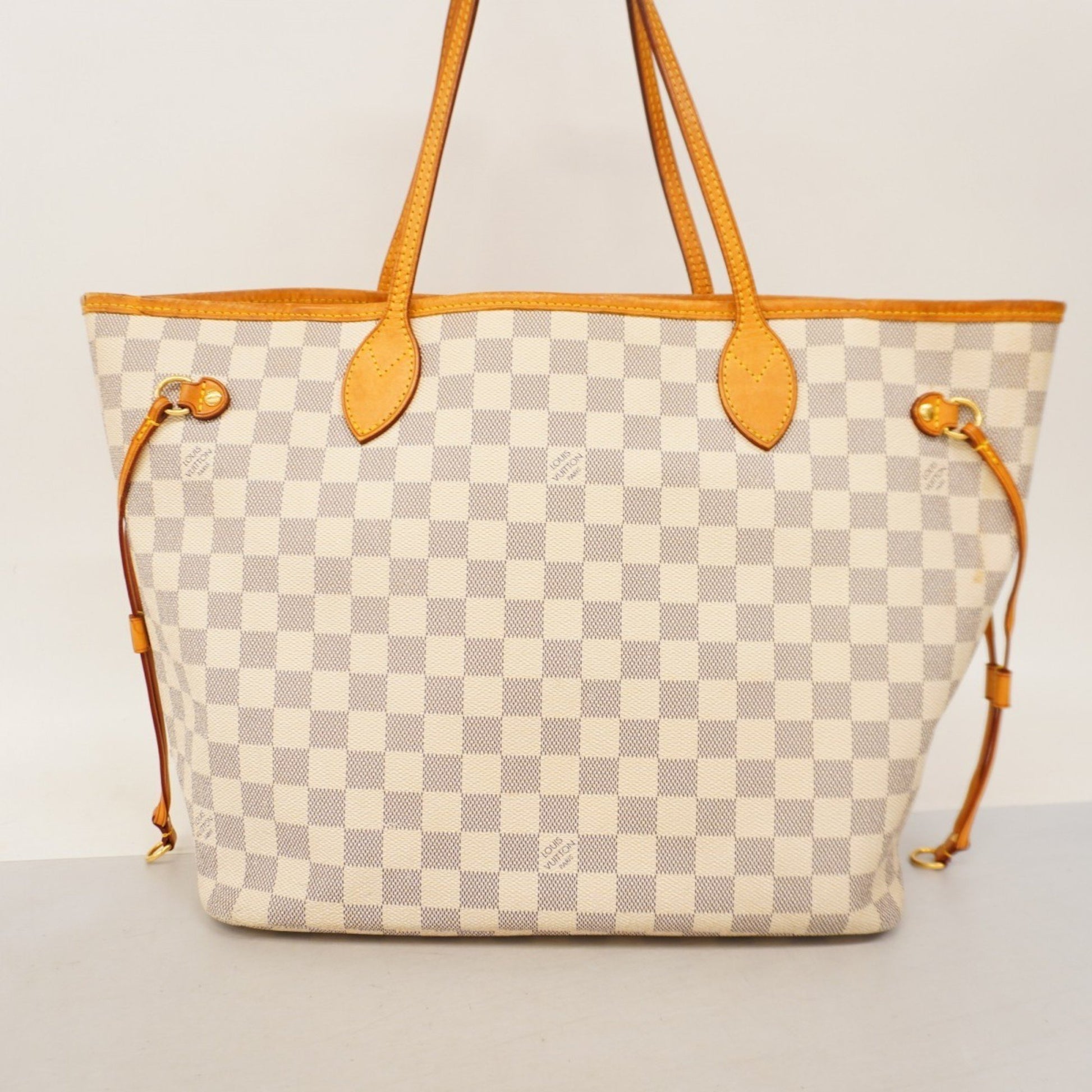 Louis Vuitton Neverfull MM, White, Canvas, tote