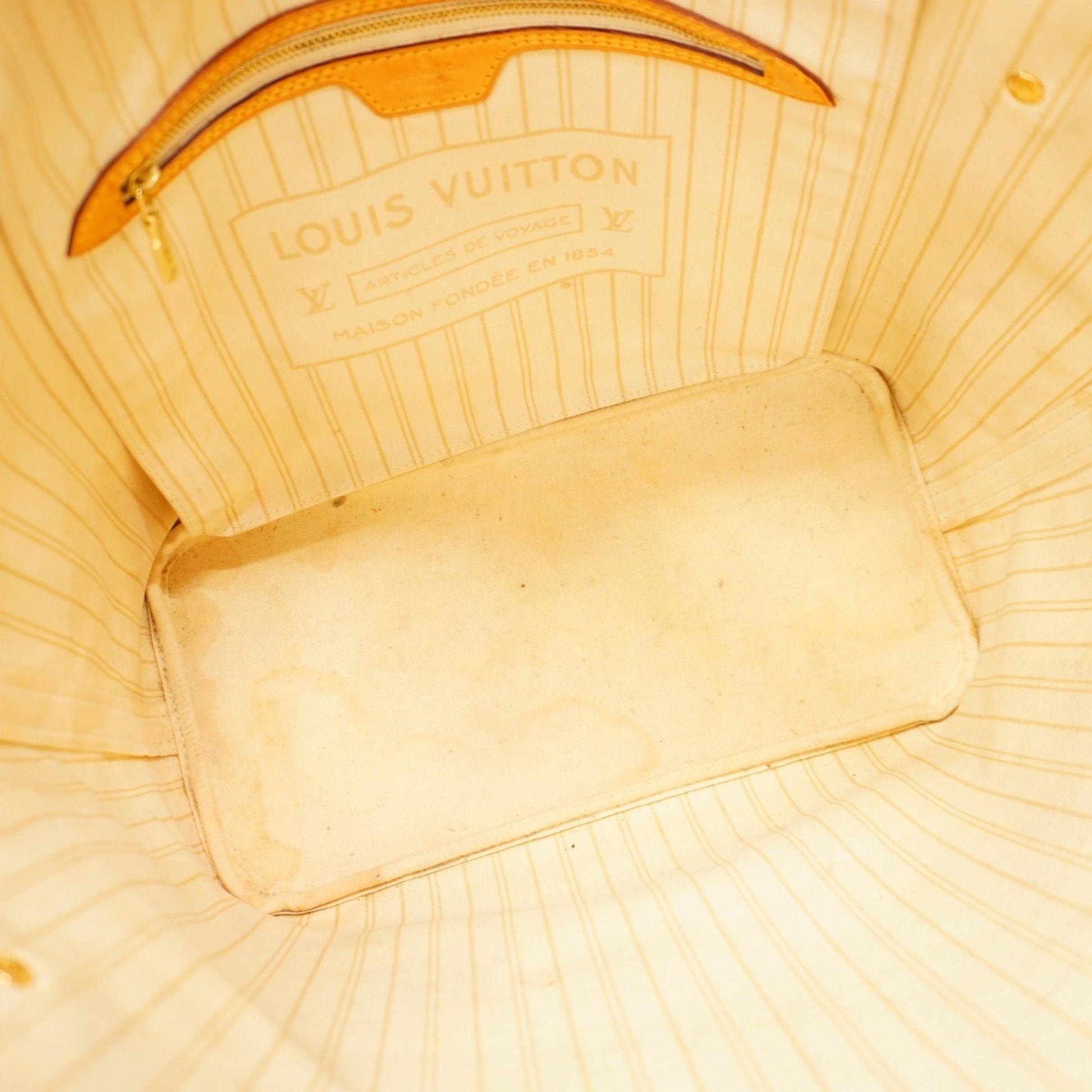 Louis Vuitton Neverfull MM, White, Canvas, tote