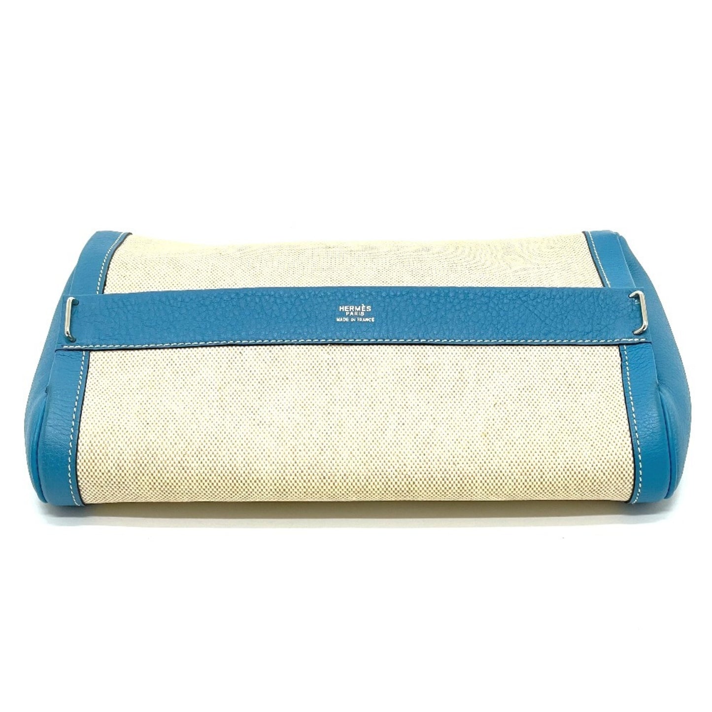 Hermès --, Beige, "CANVAS, LEATHER", clutch