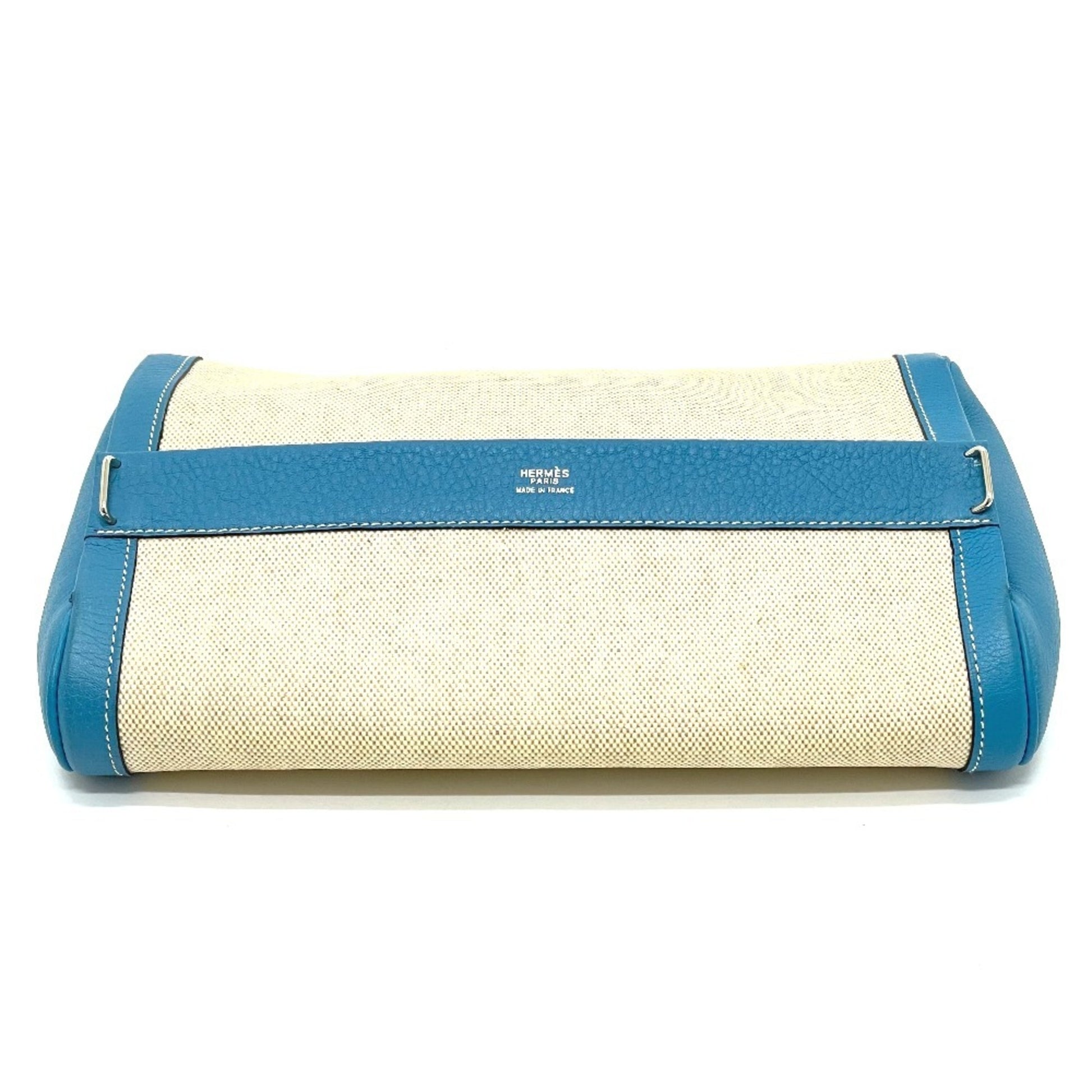 Hermès --, Beige, "CANVAS, LEATHER", clutch