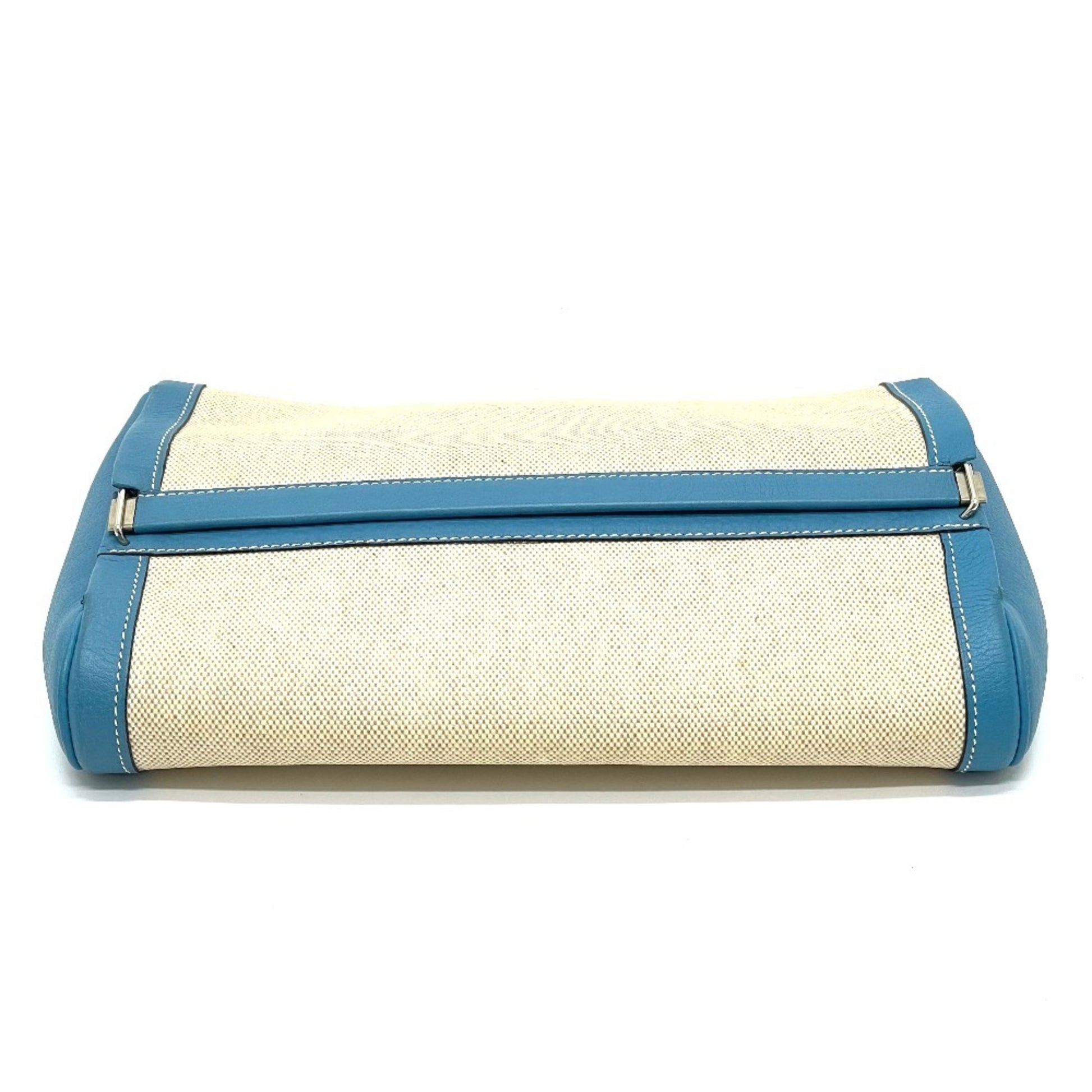 Hermès --, Beige, "CANVAS, LEATHER", clutch