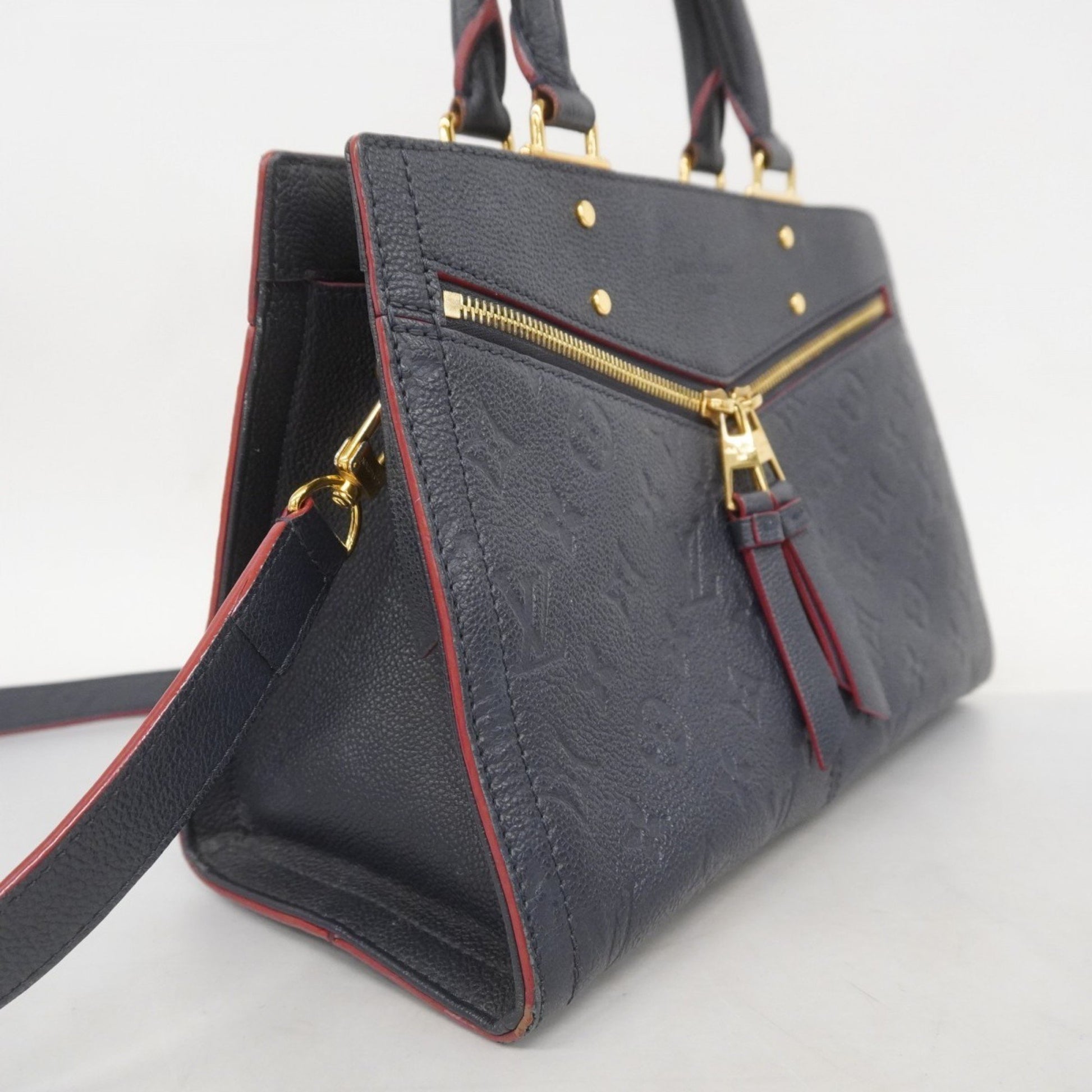 Louis Vuitton Three, Navy, Leather, handbag