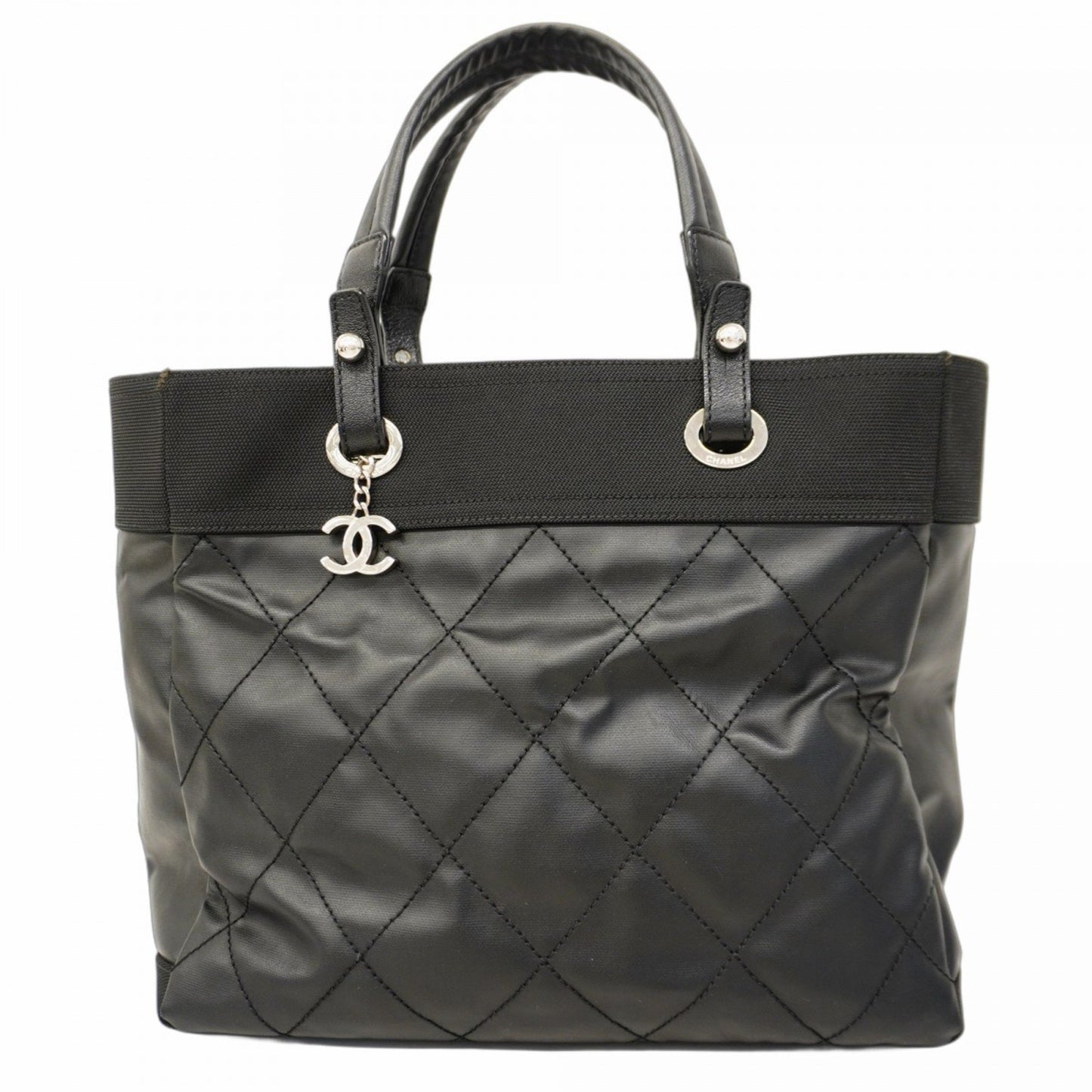 Chanel Biarritz, Black, "CANVAS, LEATHER", tote