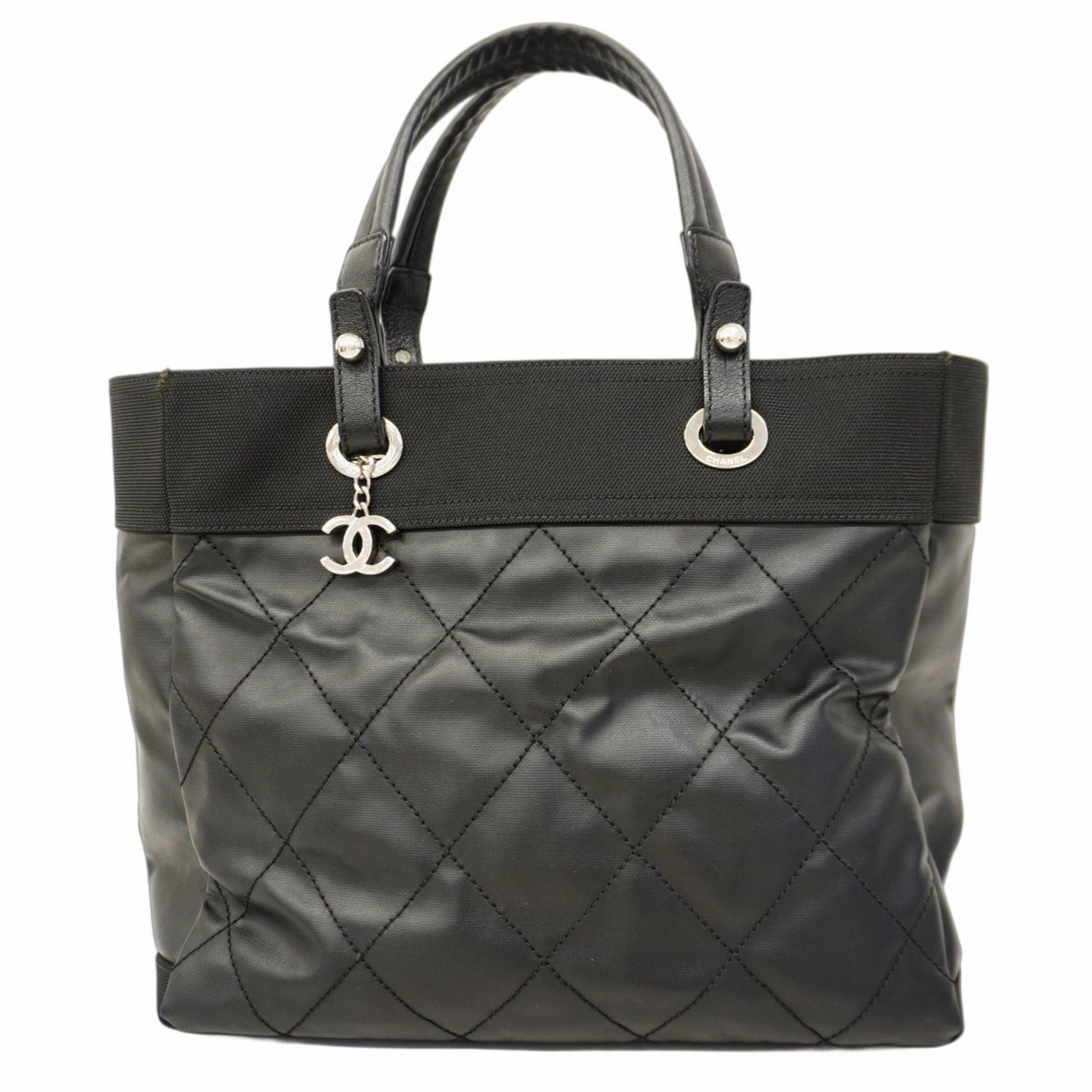 Chanel Biarritz, Black, "CANVAS, LEATHER", tote