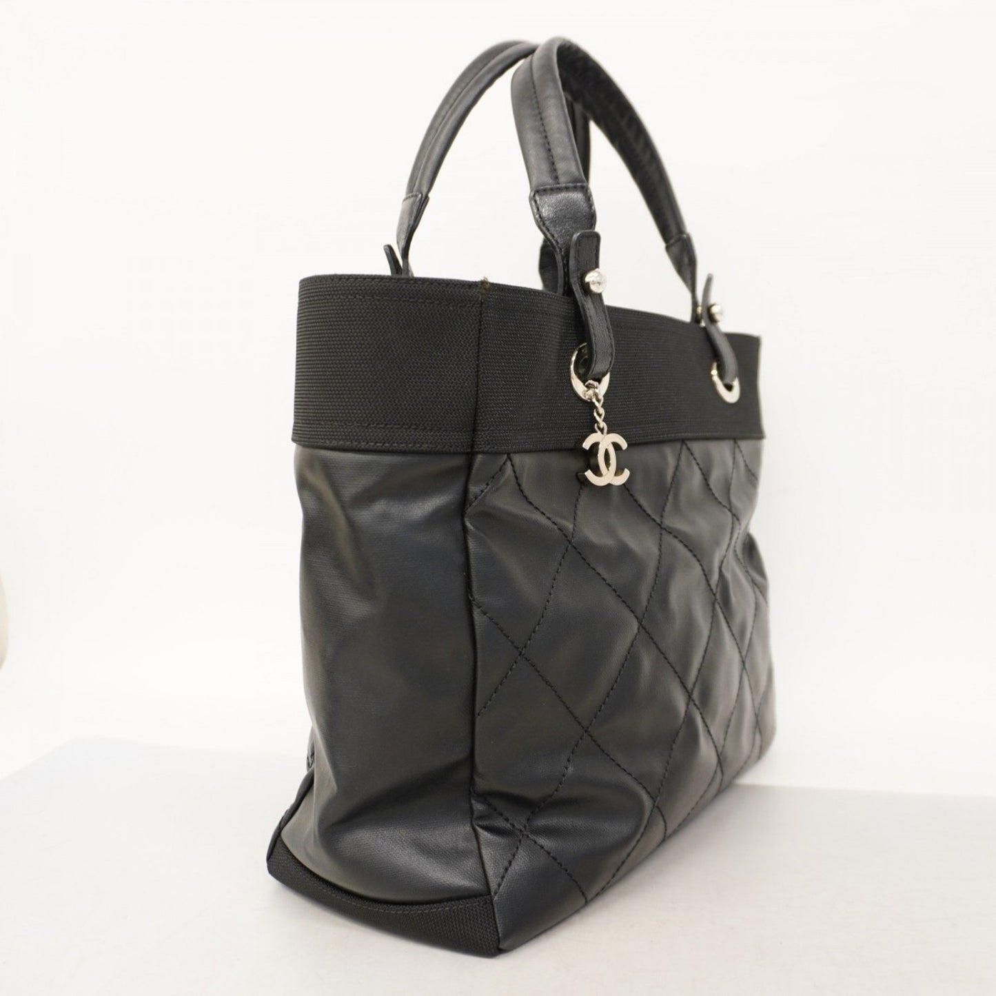 Chanel Biarritz, Black, "CANVAS, LEATHER", tote