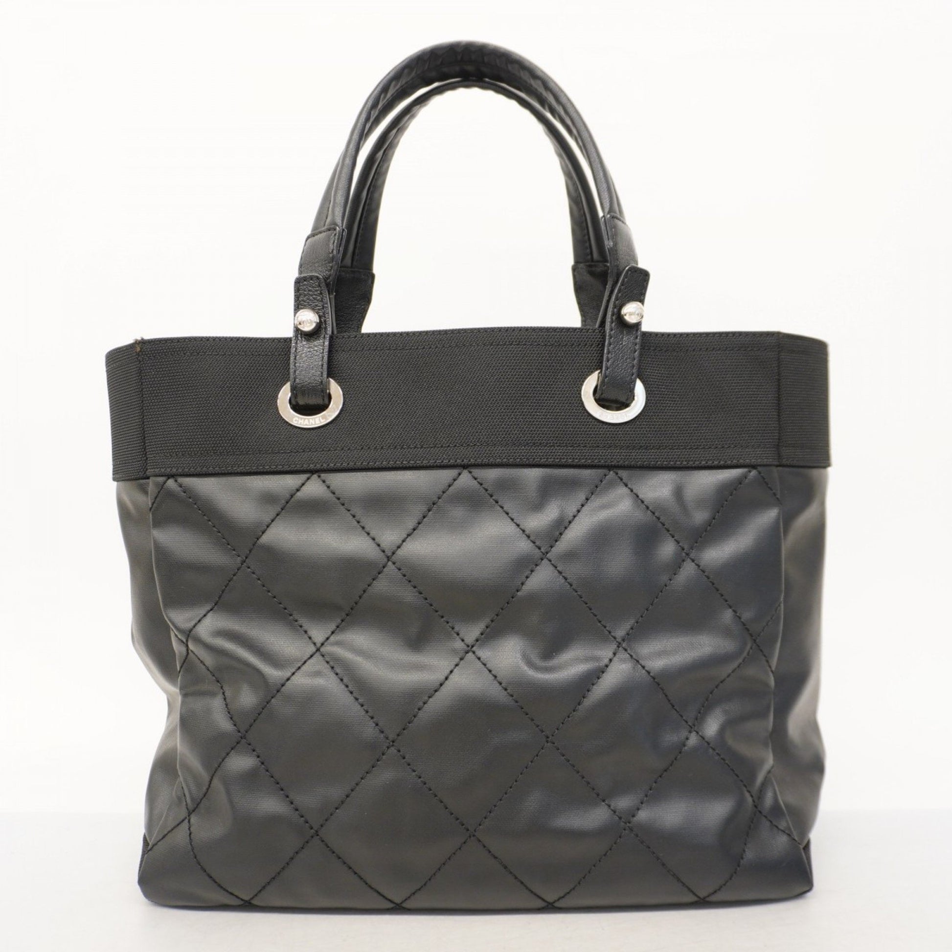 Chanel Biarritz, Black, "CANVAS, LEATHER", tote