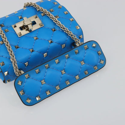 Valentino Garavani Rockstud Spike Flap Quilted Leather, Blue, Leather, Shoulder Bag