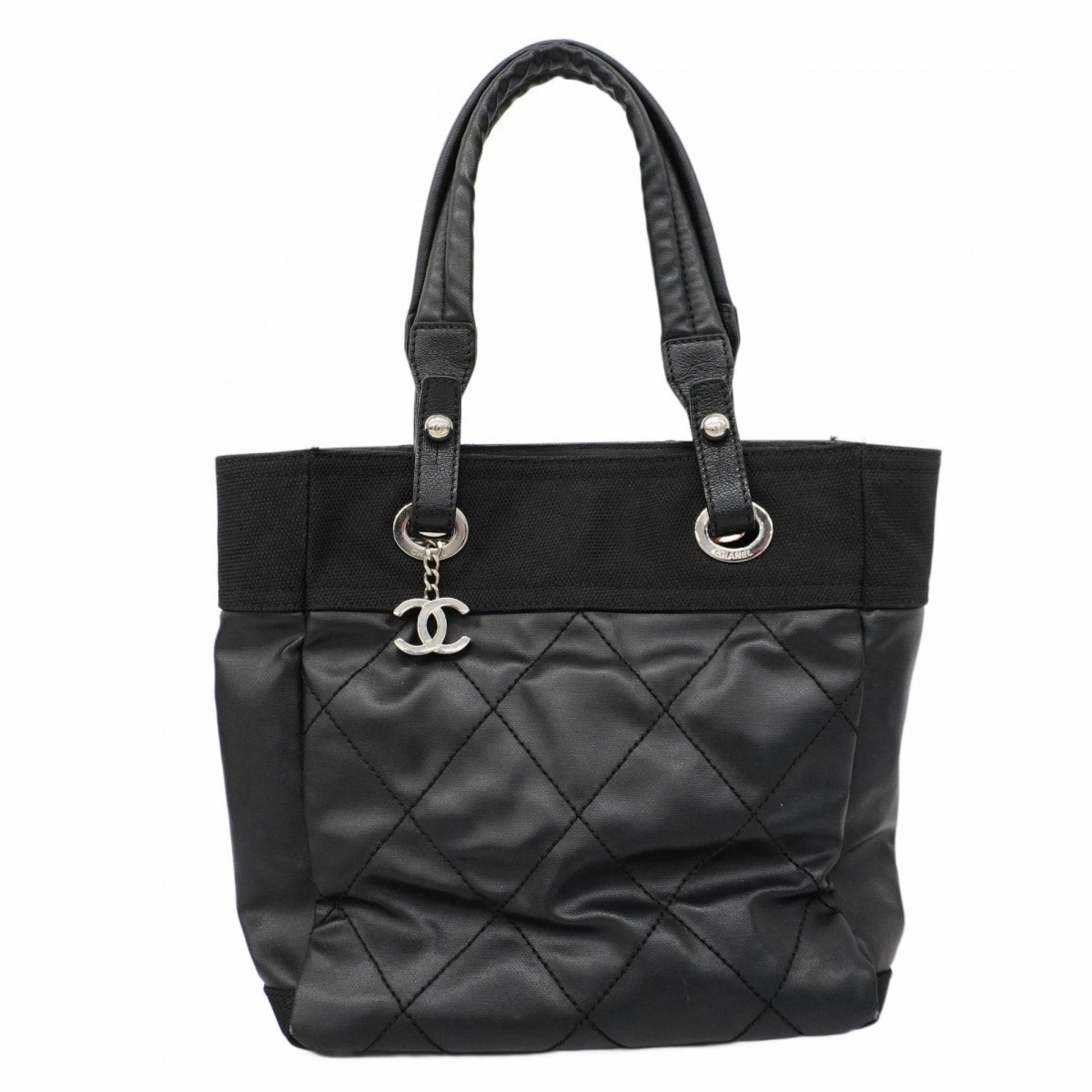 Chanel Paris Biarritz, Black, "CANVAS, LEATHER", handbag