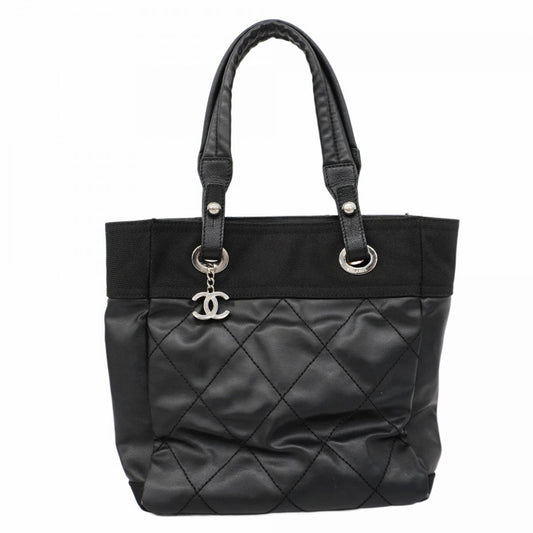 Chanel Paris Biarritz, Black, "CANVAS, LEATHER", handbag