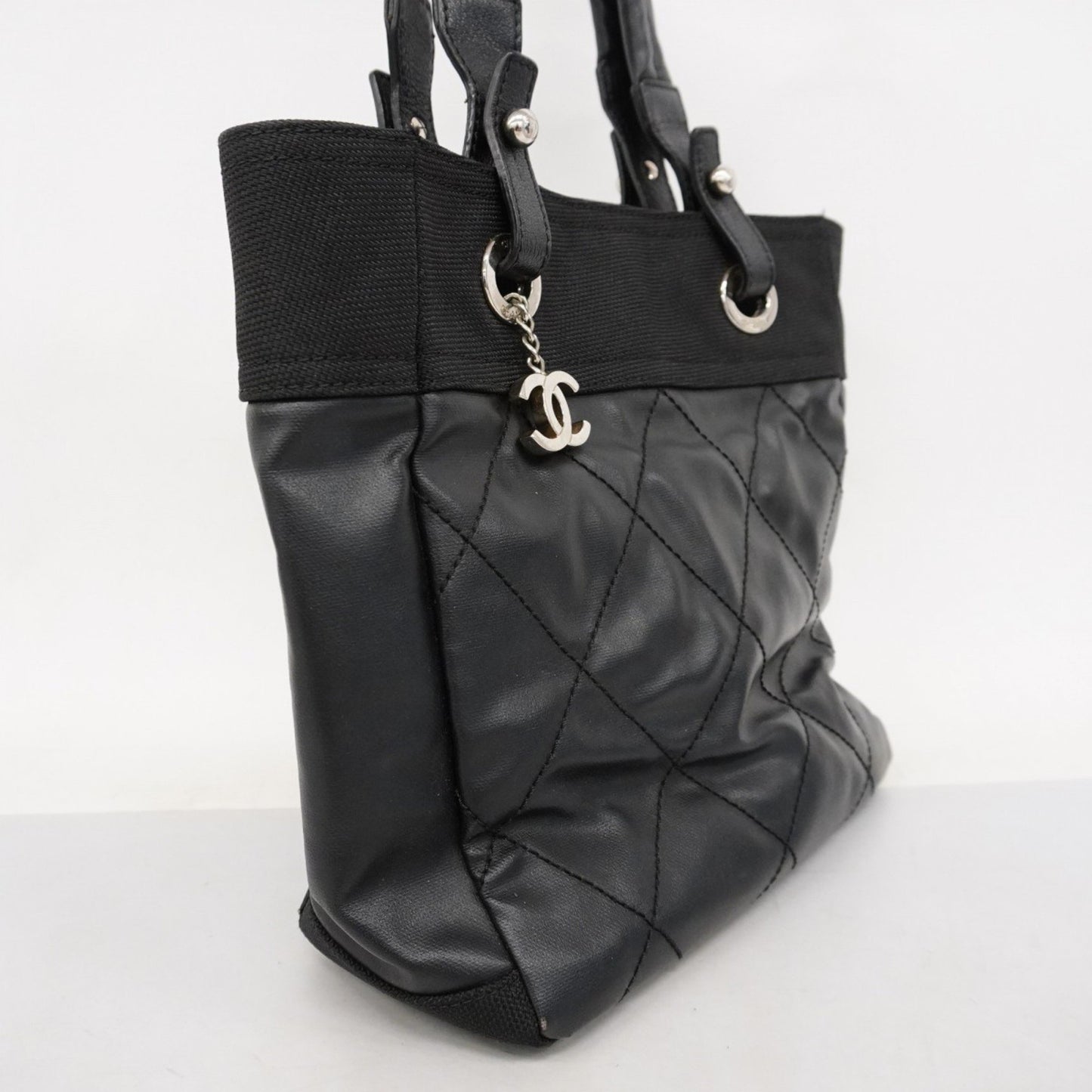 Chanel Paris Biarritz, Black, "CANVAS, LEATHER", handbag