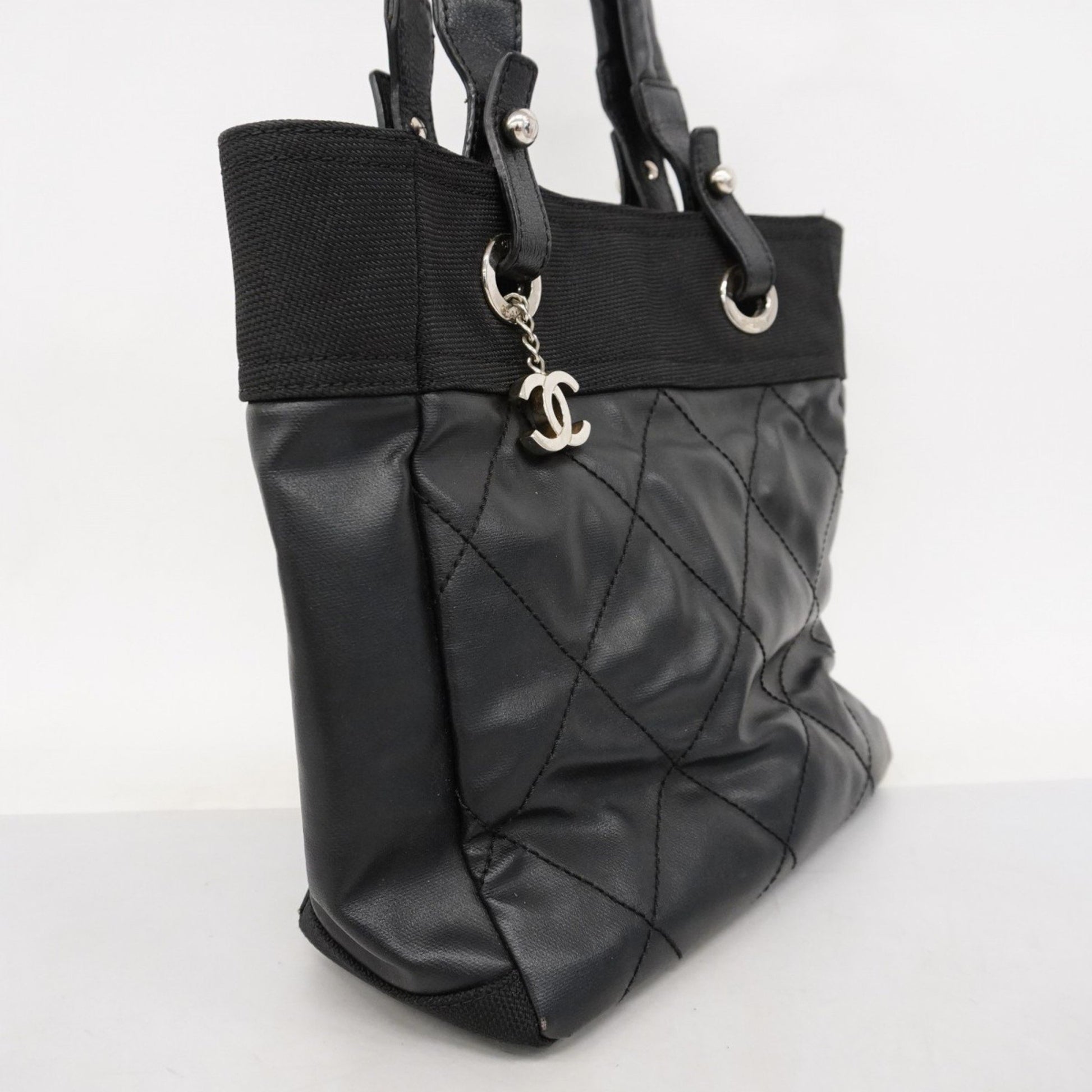 Chanel Paris Biarritz, Black, "CANVAS, LEATHER", handbag