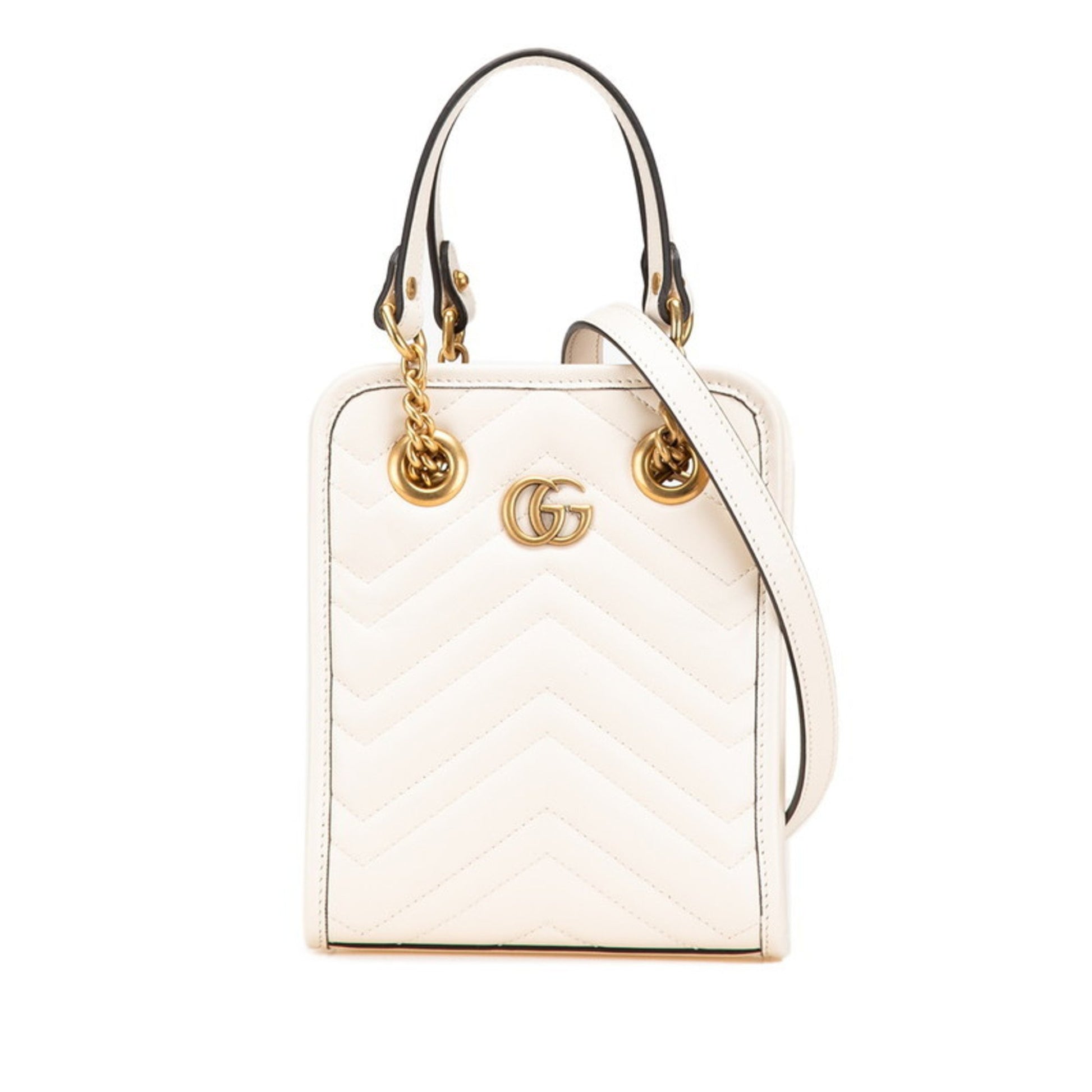 Gucci Marmont GM, White, Leather, handbag