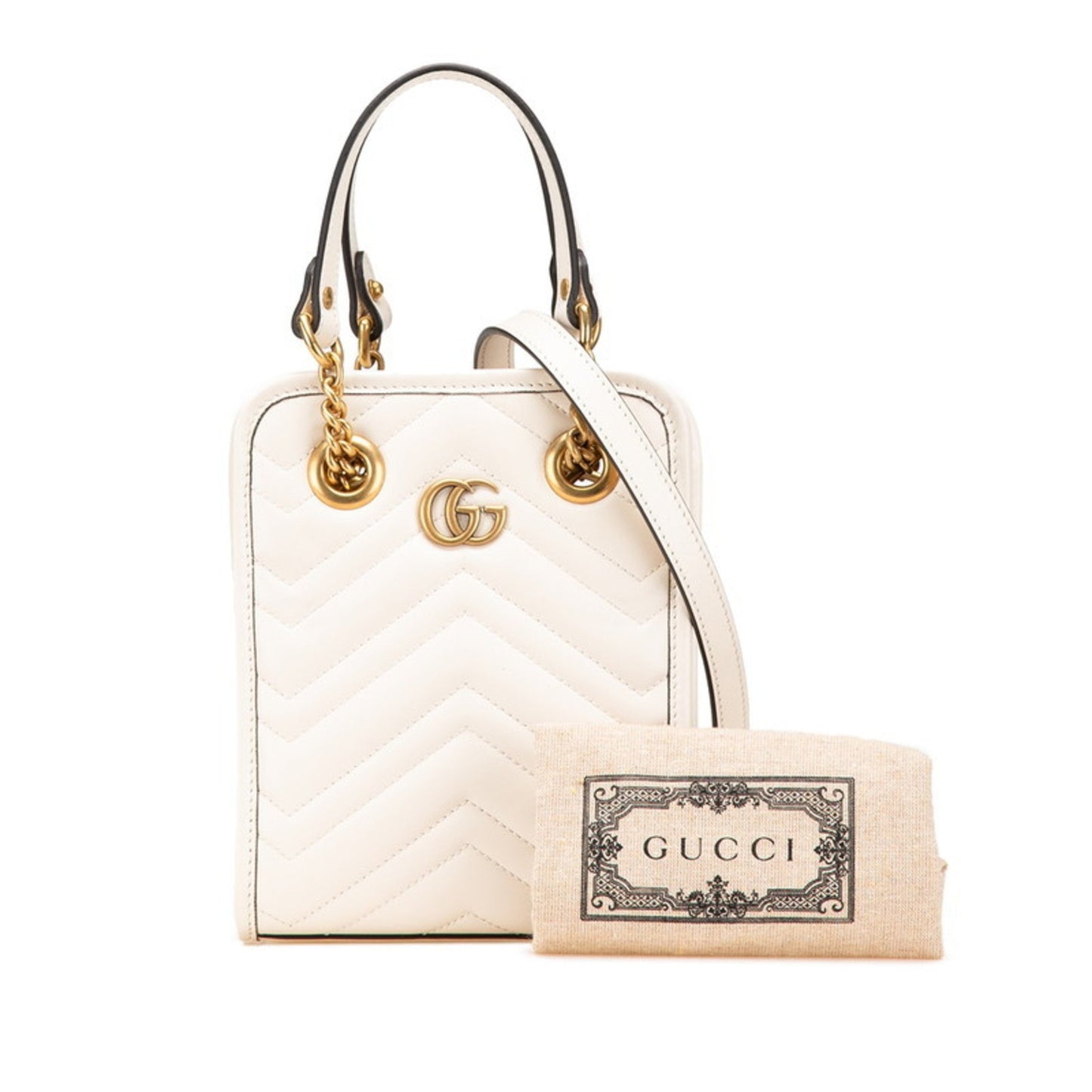 Gucci Marmont GM, White, Leather, handbag