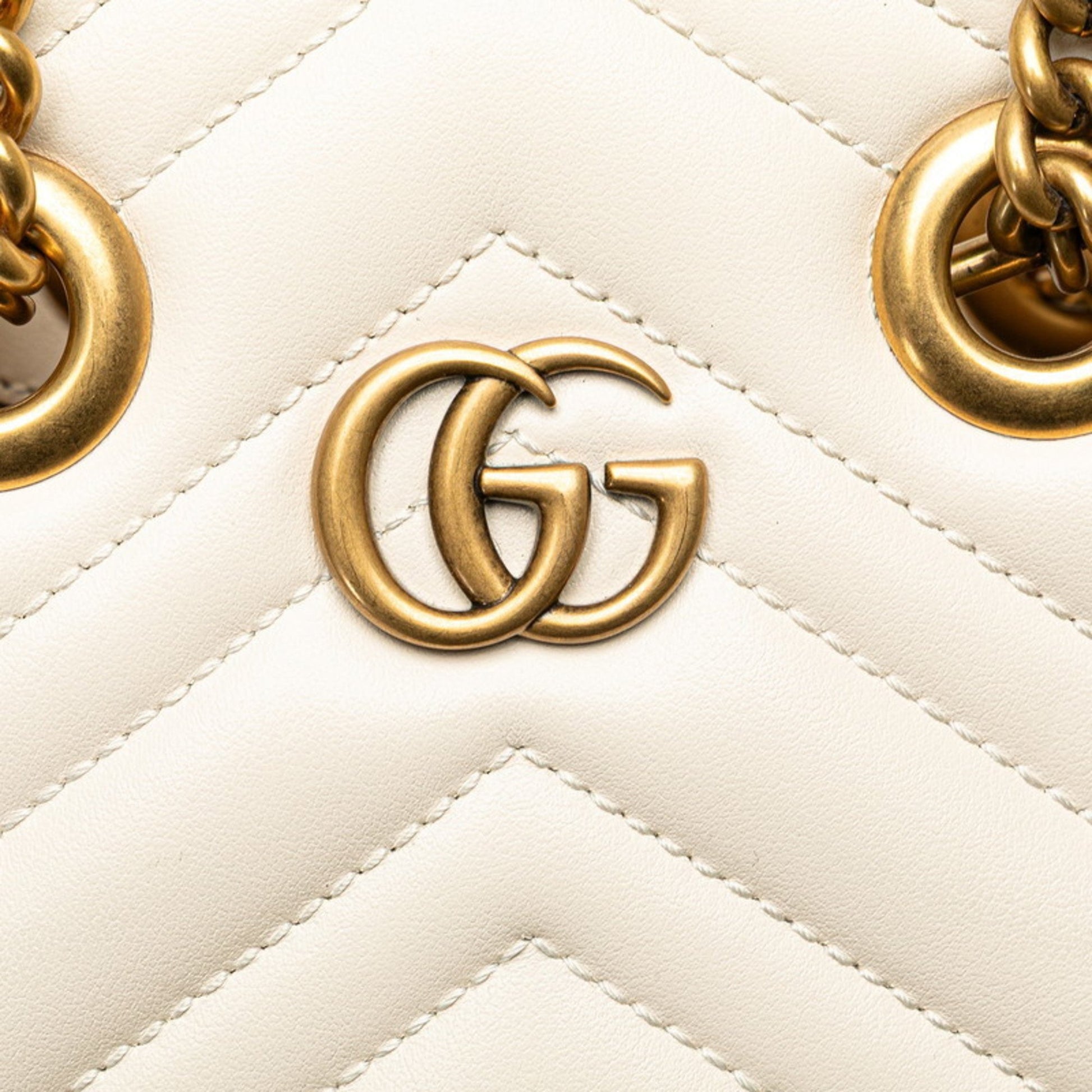 Gucci Marmont GM, White, Leather, handbag