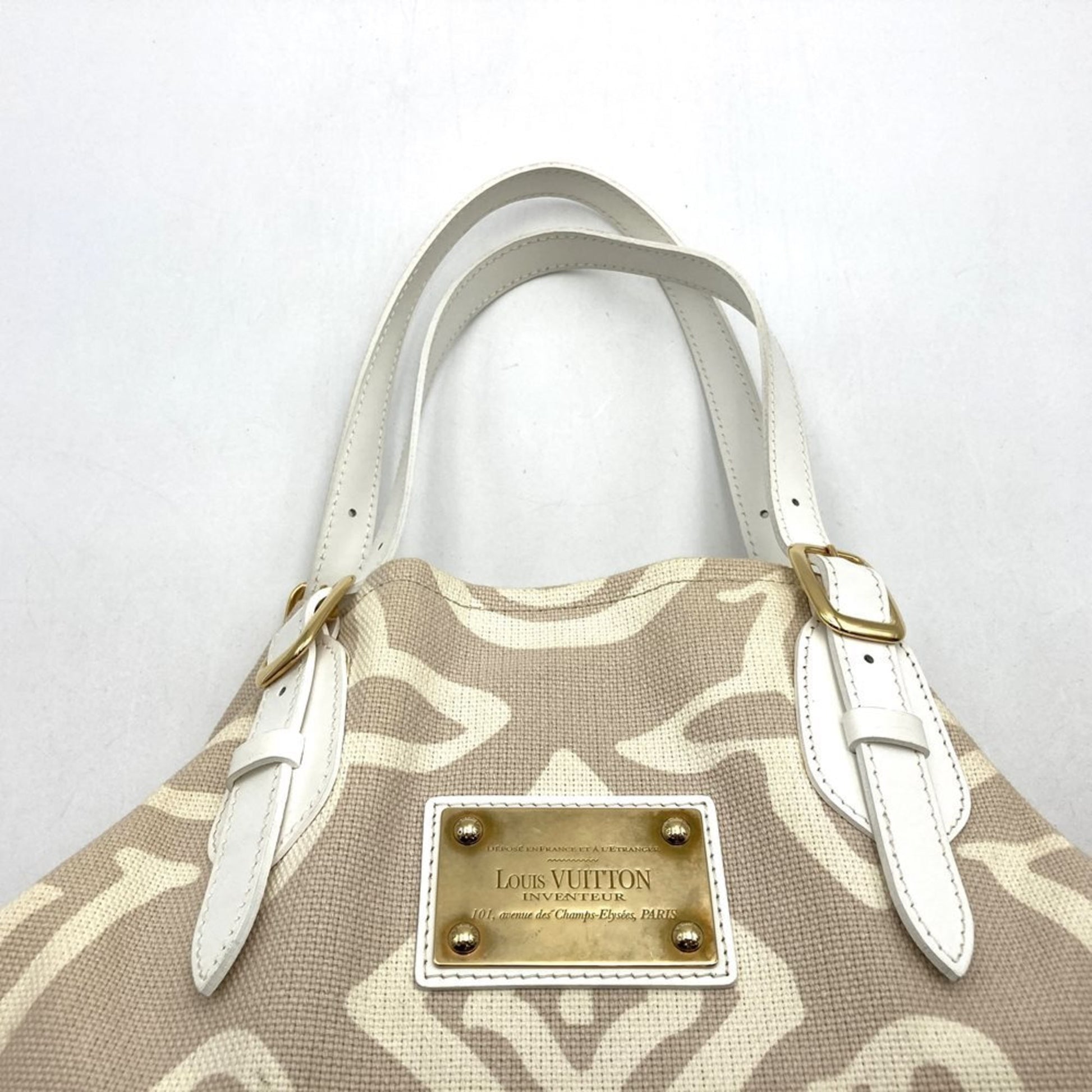 Louis Vuitton Tahitienne, Beige, "CANVAS, LEATHER", tote