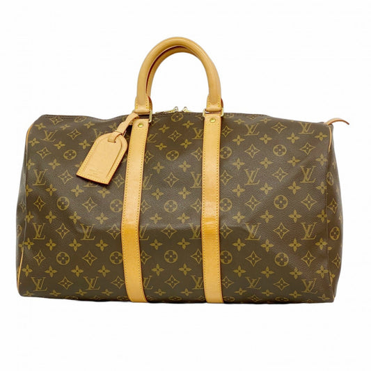 Louis Vuitton Keepall 45, Brown, Canvas, shoulder