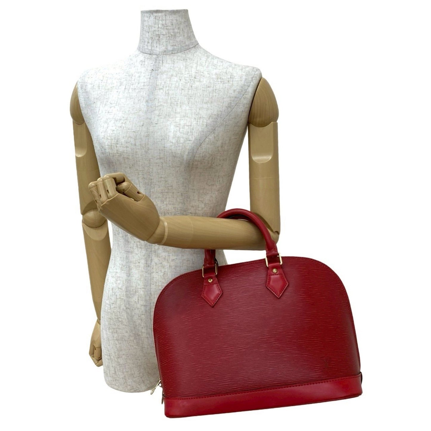 Louis Vuitton Alma, Red, Leather, tote