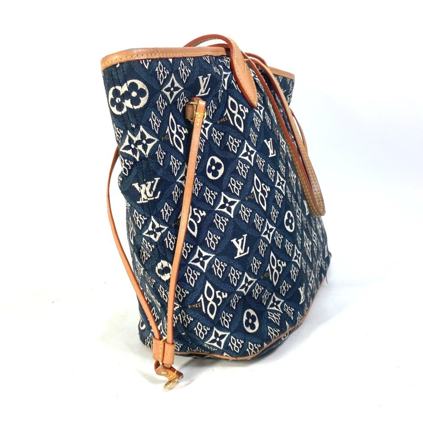Louis Vuitton Neverfull MM, Navy, Canvas, shoulder