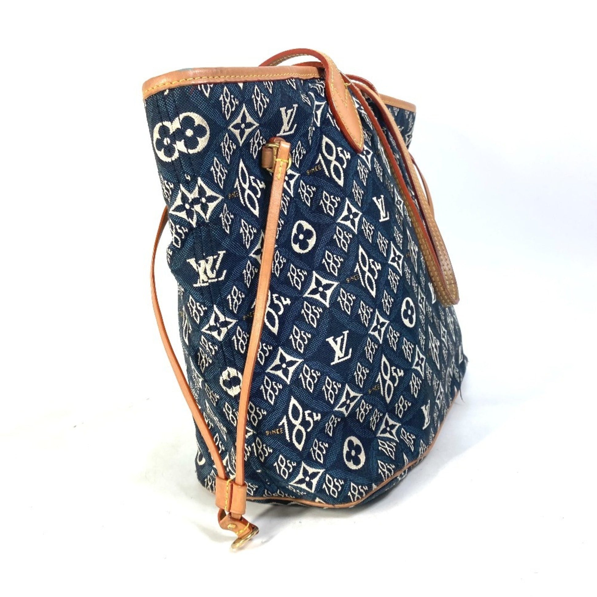 Louis Vuitton Neverfull MM, Navy, Canvas, shoulder