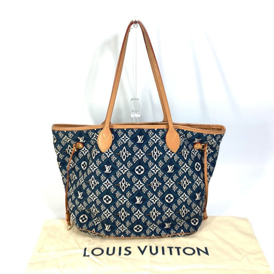 Louis Vuitton Neverfull MM, Navy, Canvas, shoulder